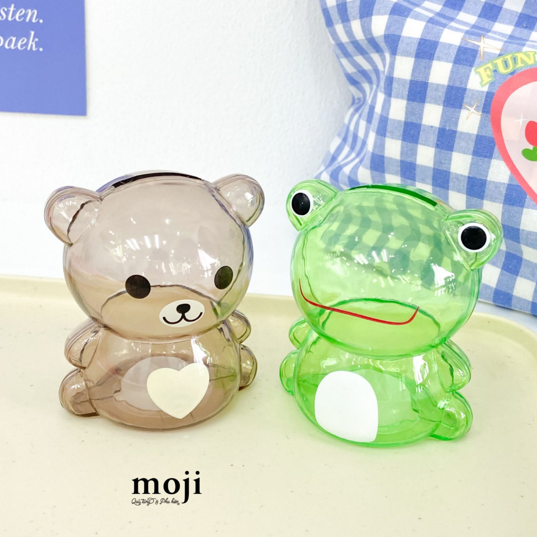 Ống tiết kiệm trong suốt Baby bear little heart cute frog big eyes 8x9
