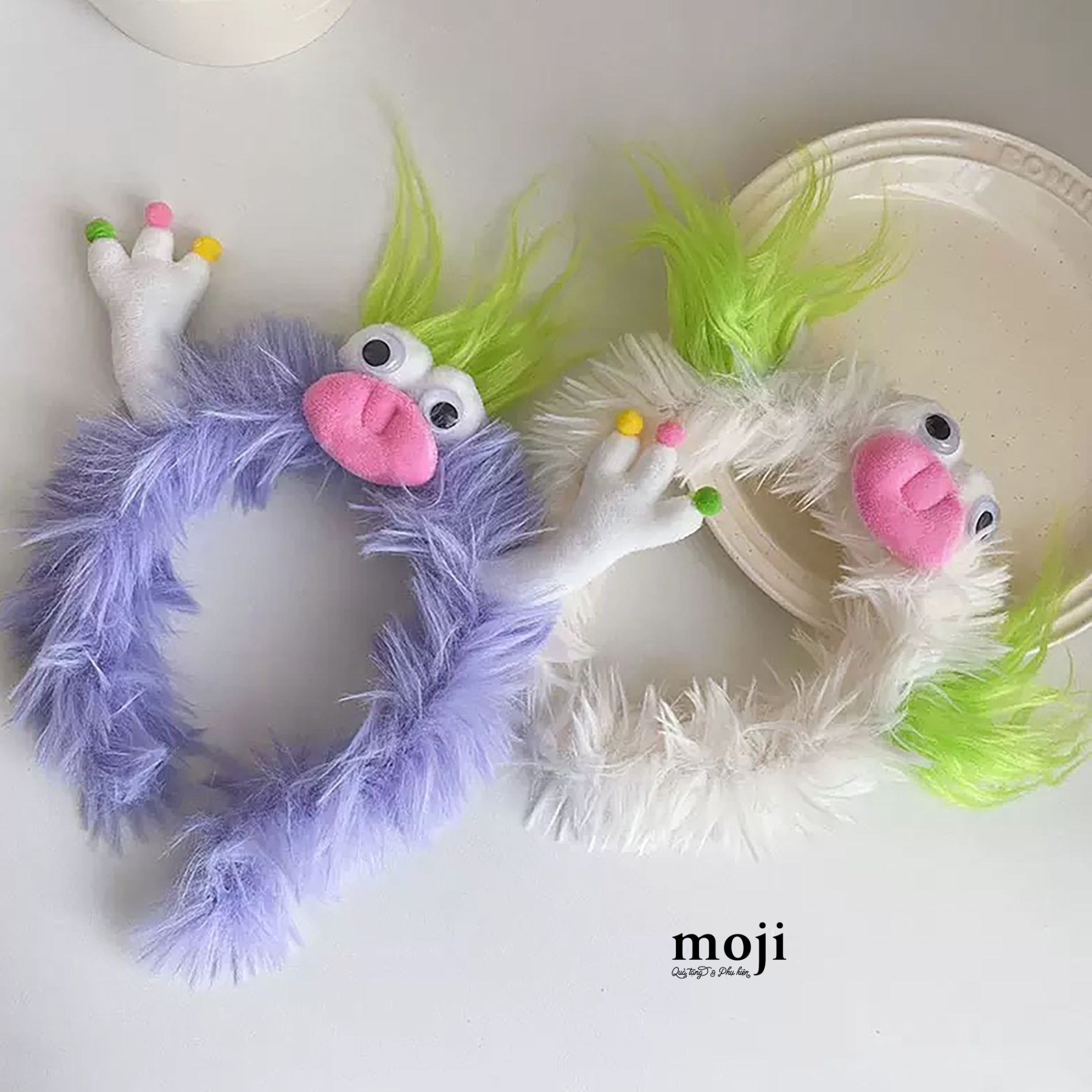 Băng đô bờm lông xù Funny vibes Monster big eyes môi dày