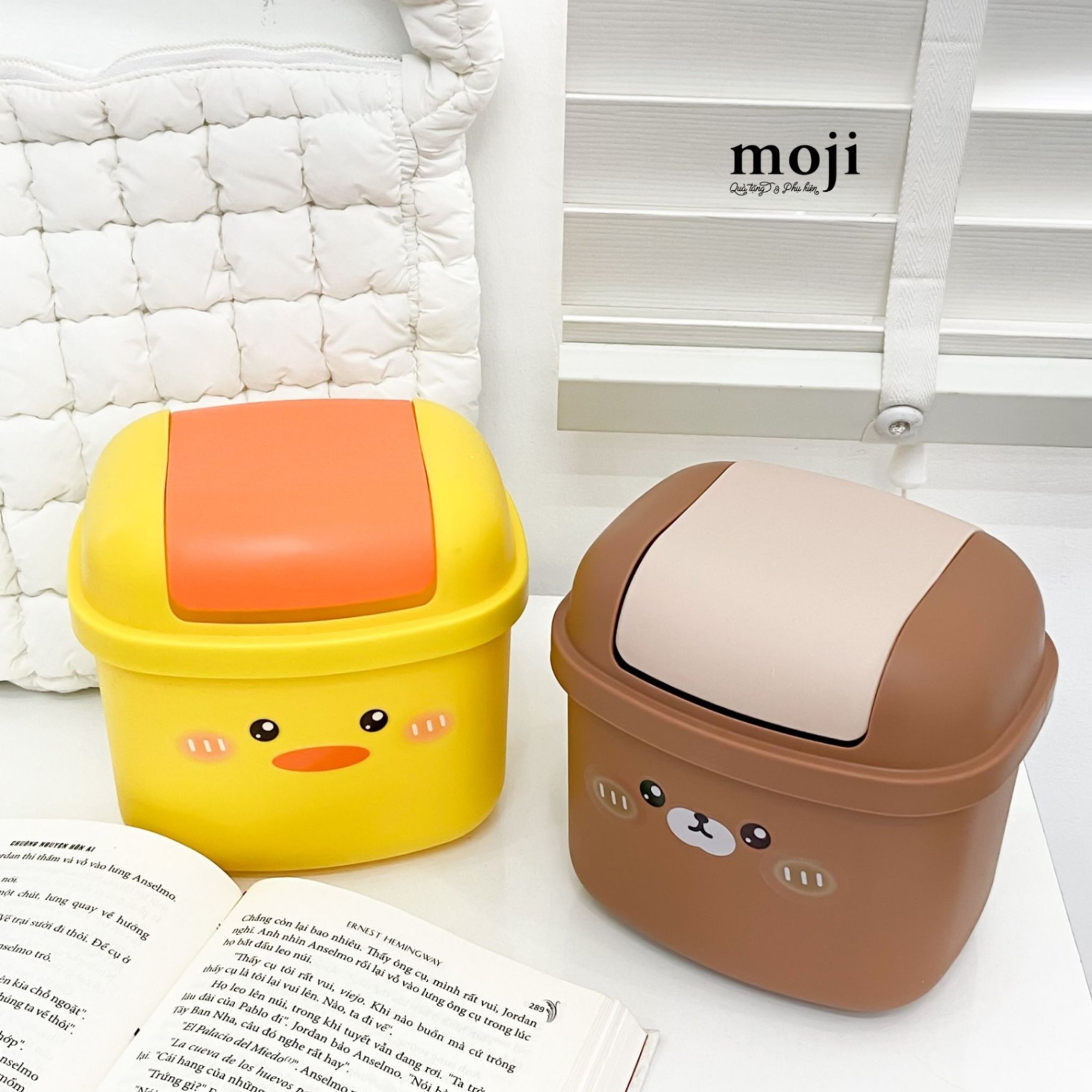 Recycle Bin Gấu nâu vịt vàng square face 13x15x16