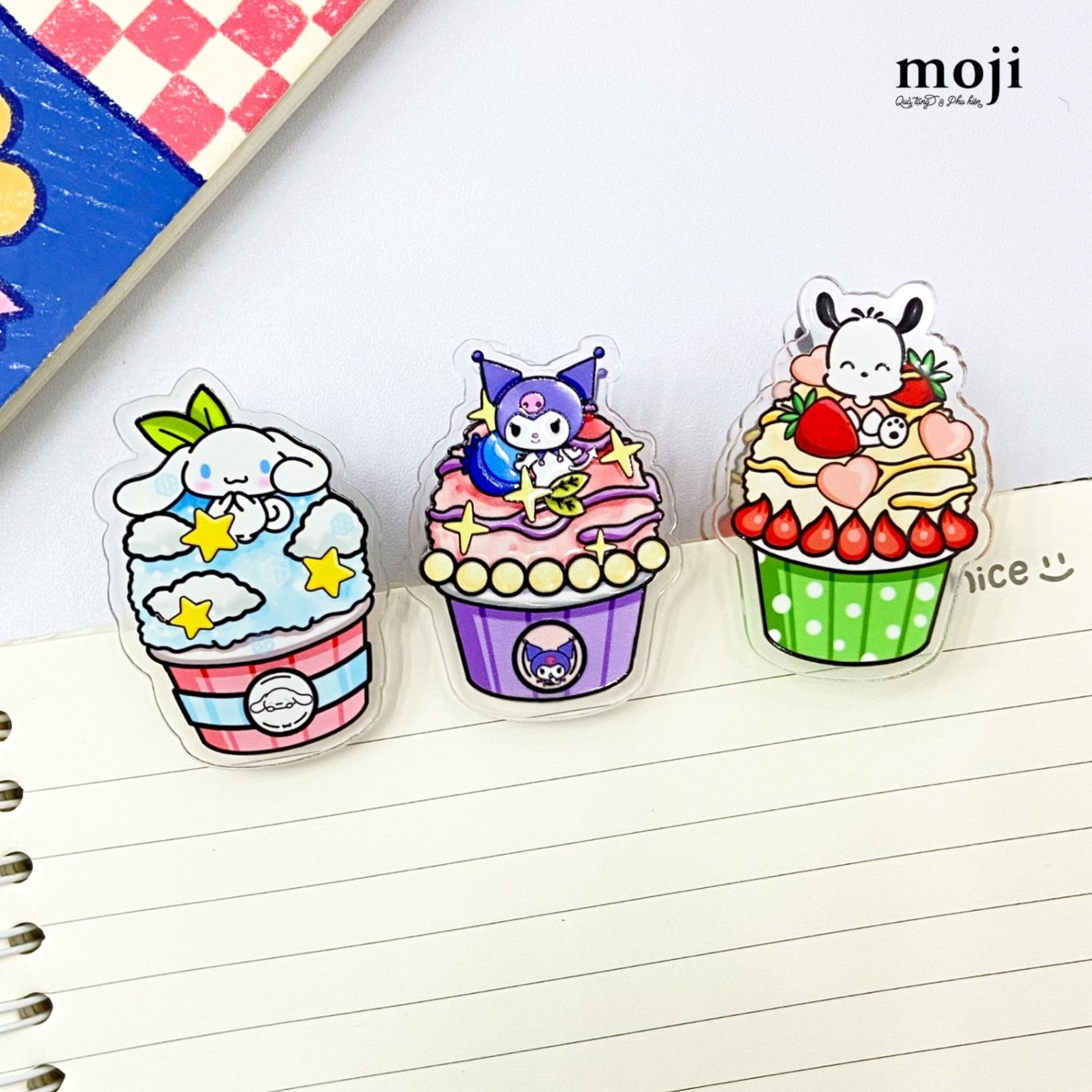 Kẹp tài liệu mini acrylic Sanrio family ice cream cup sweet time
