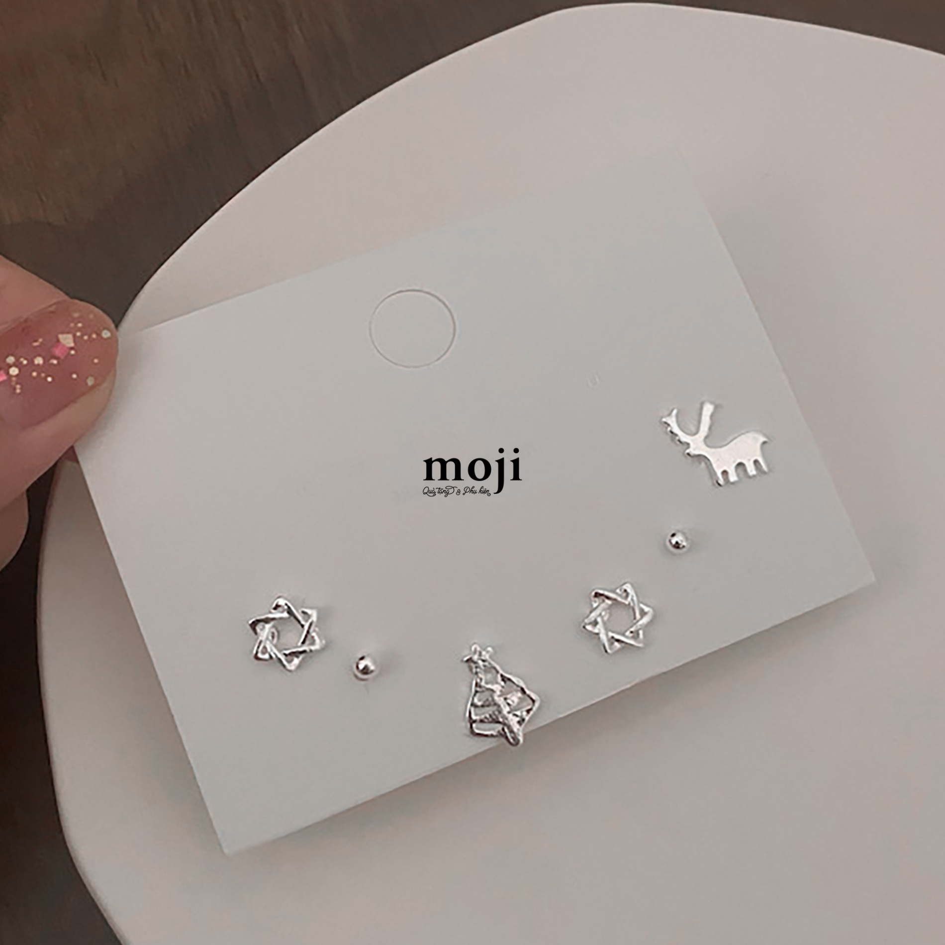 Khuyên tai set6 tree reindeer star dots