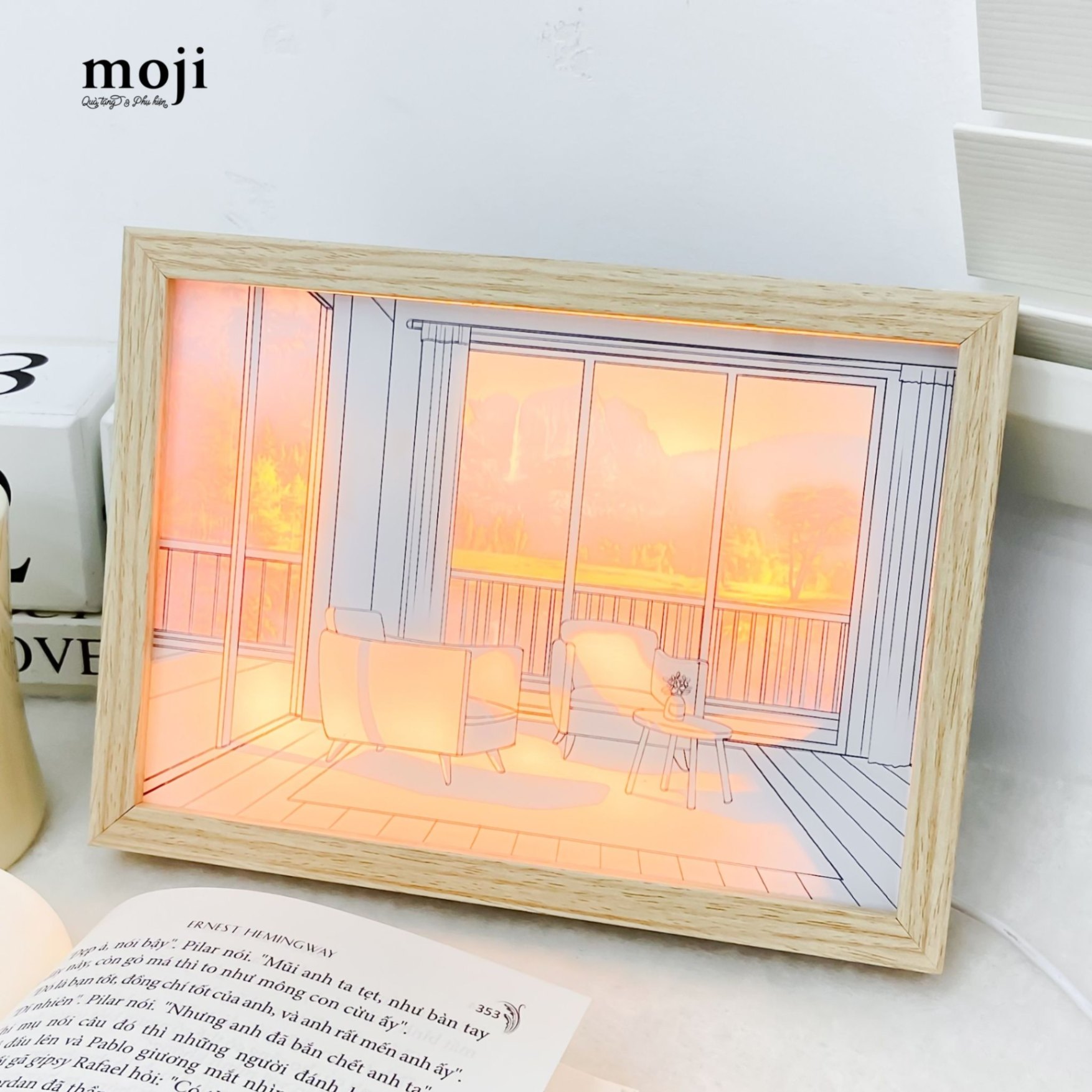 Đèn led trang trí A room with autumn view dùng điện 17x23