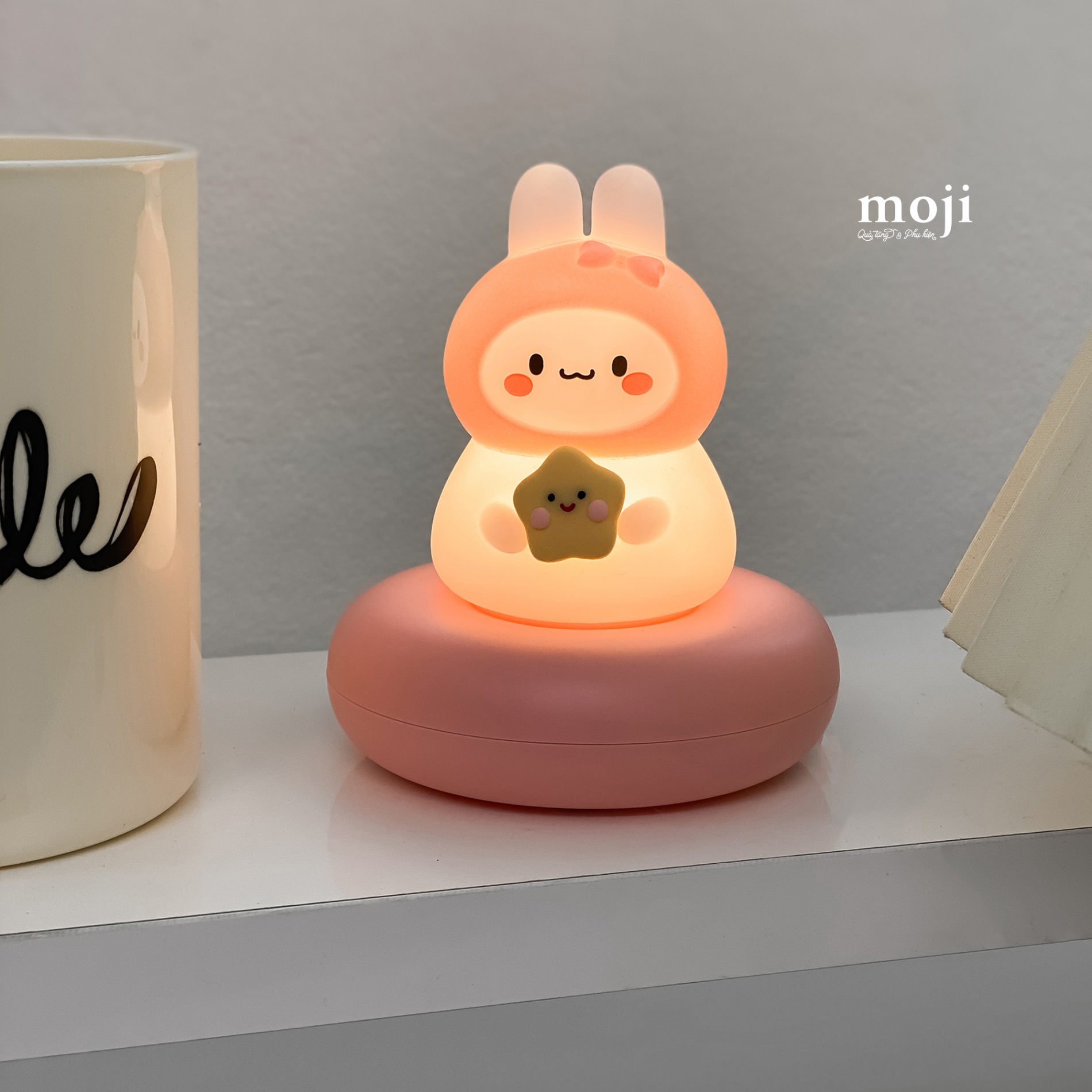 Đèn ngủ led Rabbit star má hồng sạc tích điện 10cm