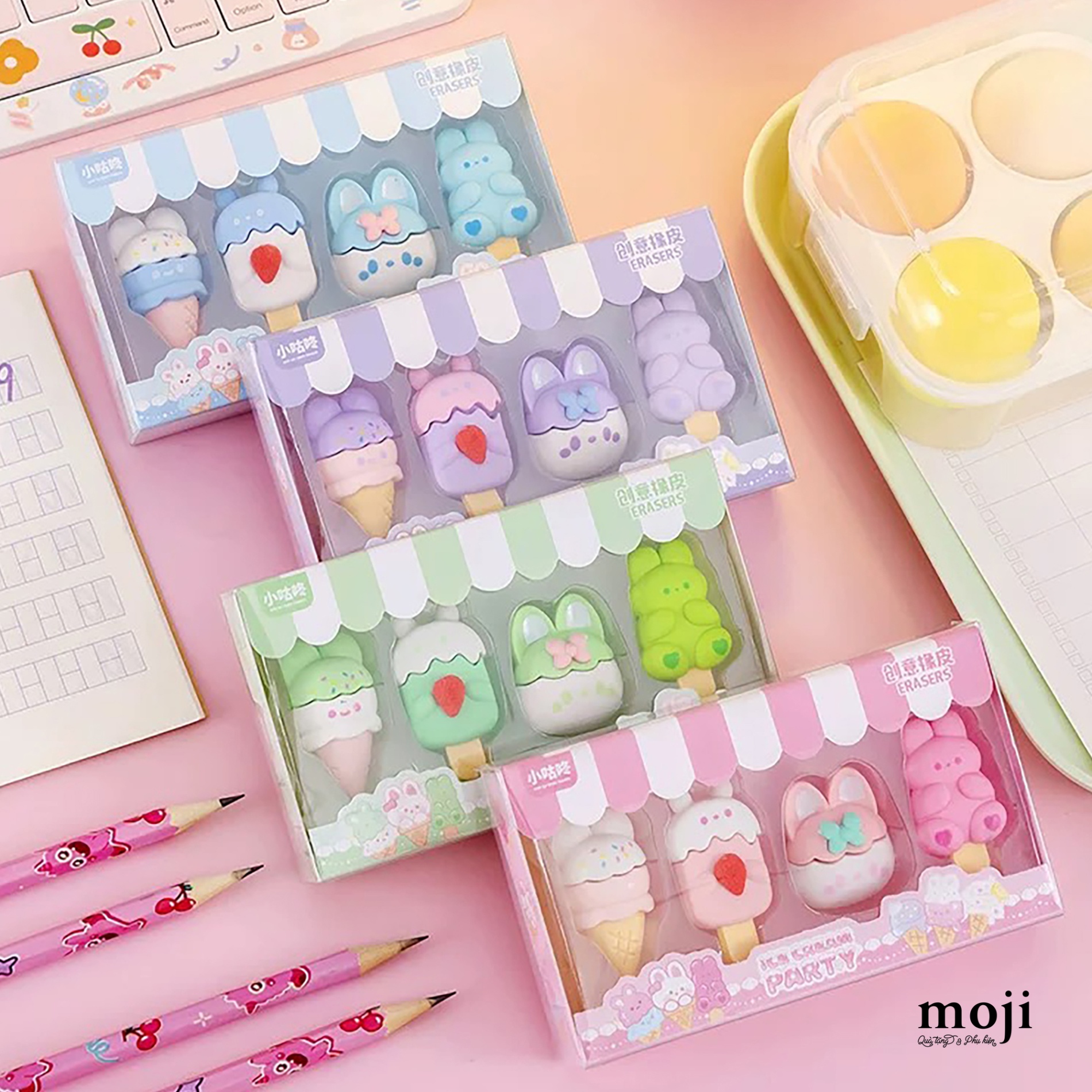 Cục tẩy gôm Rabbit ice cream party set4