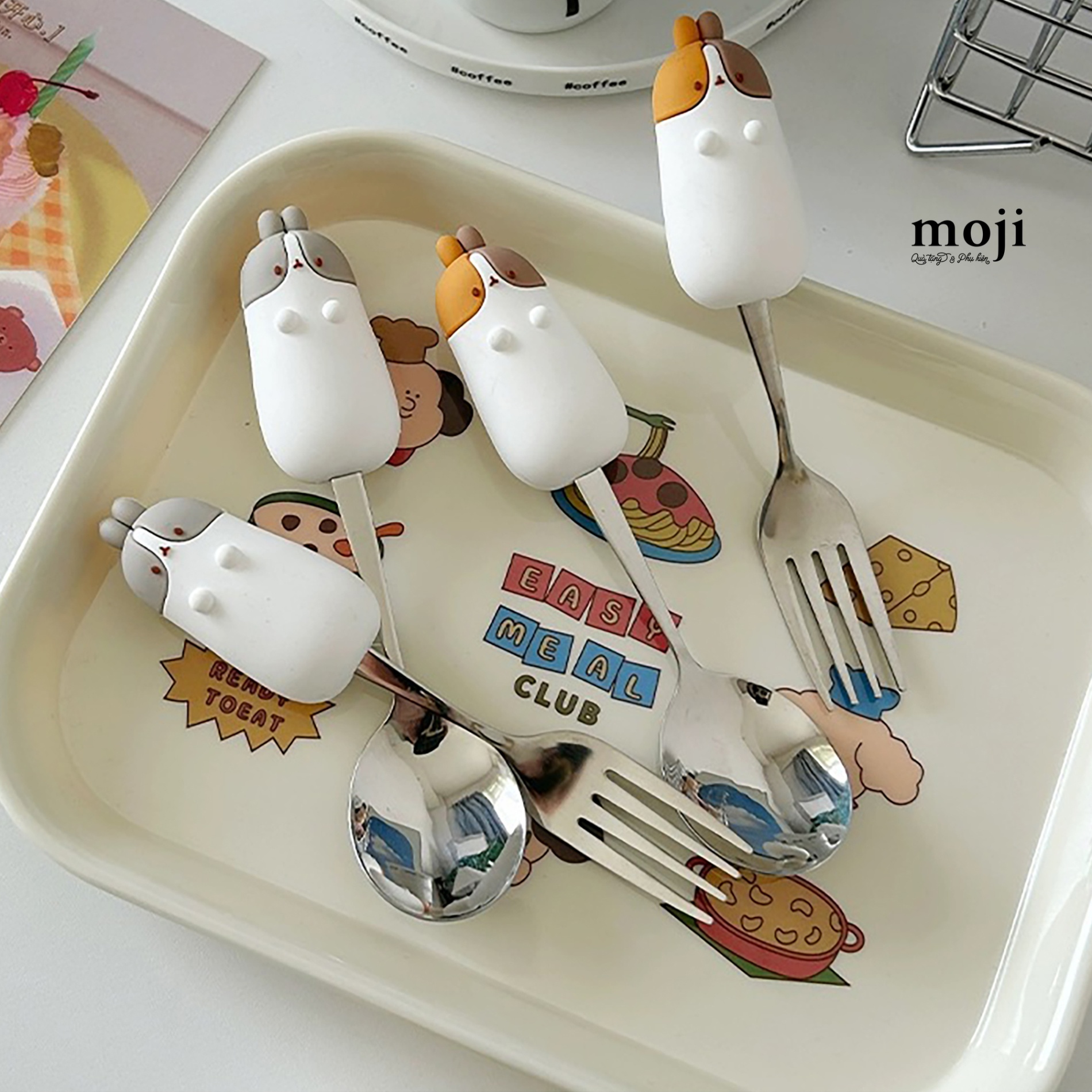 Bộ thìa muỗng nĩa kim loại Rabbit thỏ béo phối màu