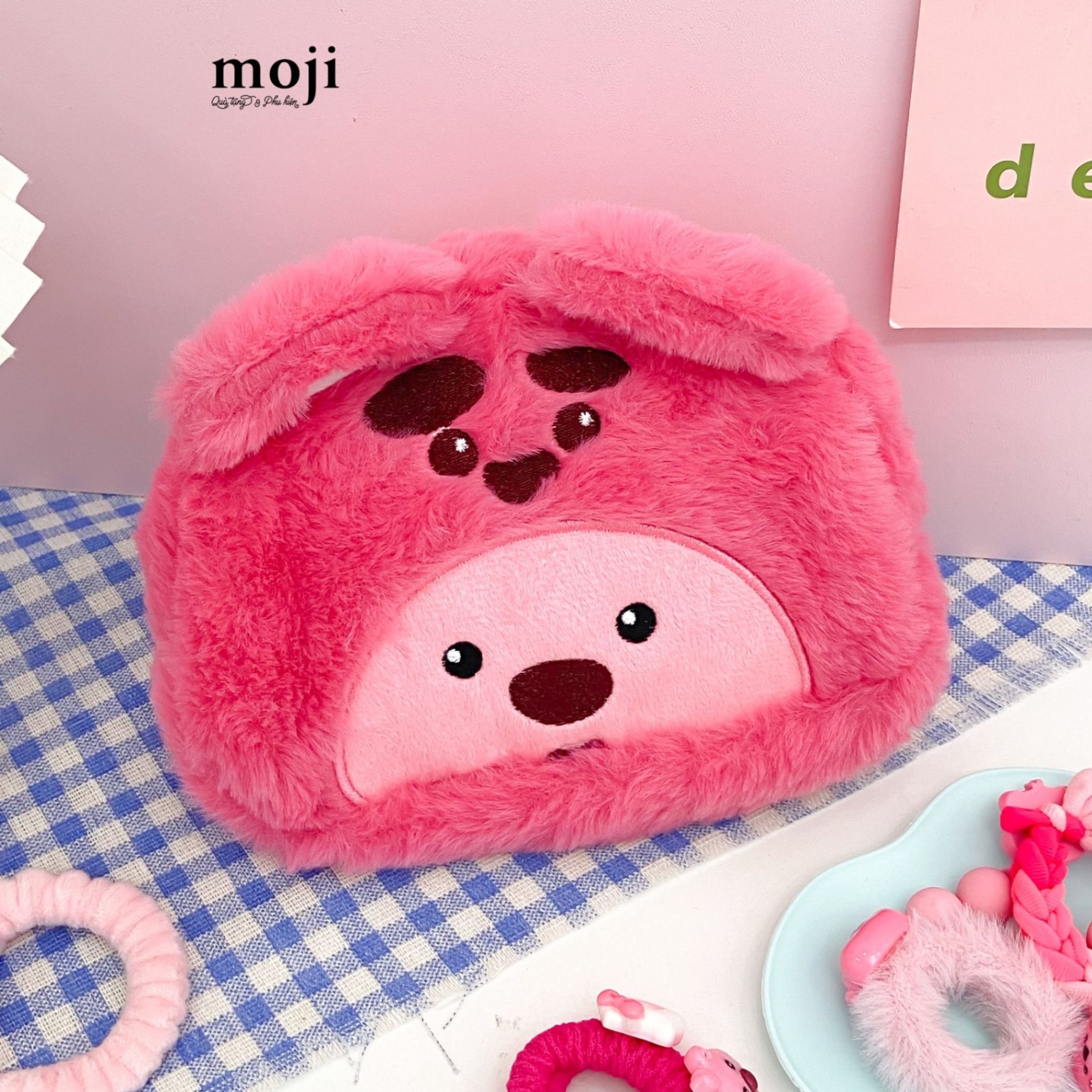 Hộp bút lớn lông xù Hải ly Loopy cosplay TS Gấu dâu Lotso face 7x12x22