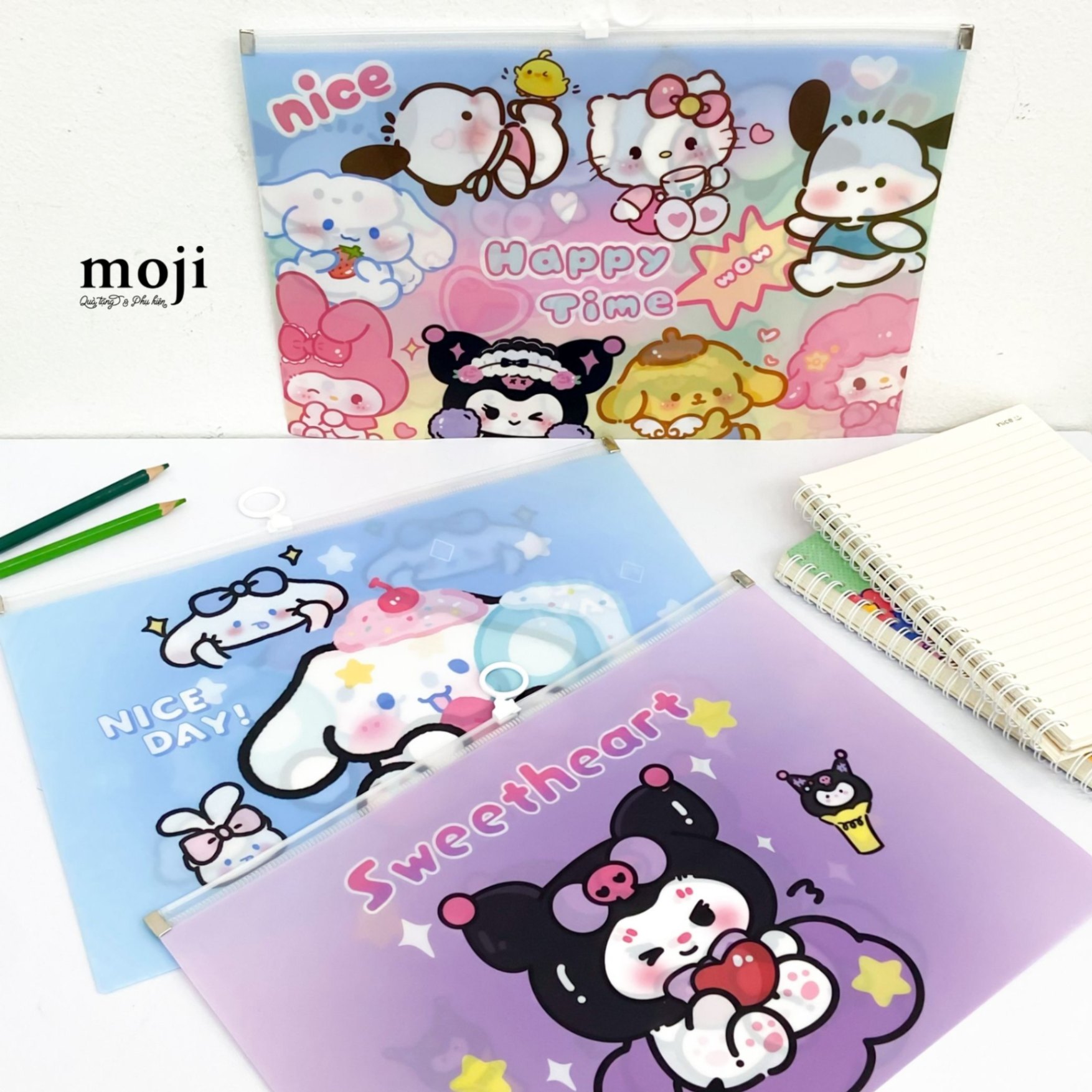 Túi đựng tài liệu MJ khóa kéo Sanrio family happy time 24x33