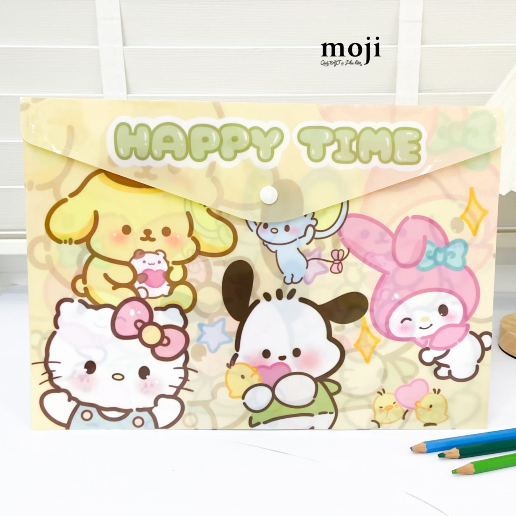 Túi đựng tài liệu MJ cúc bấm Sanrio family happy time 23x33