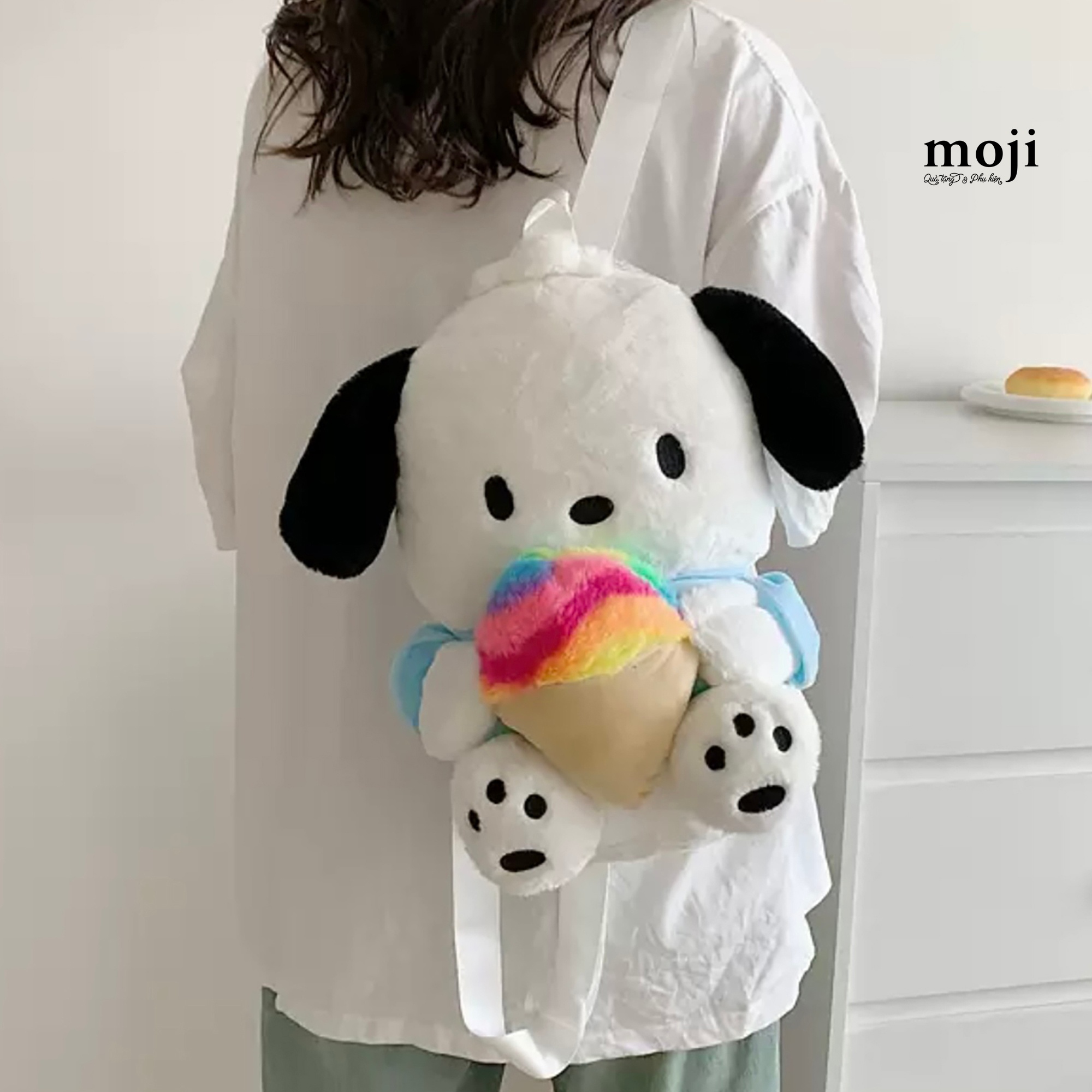 Balo gấu bông Sanrio family Pochacco ice cream 24x35