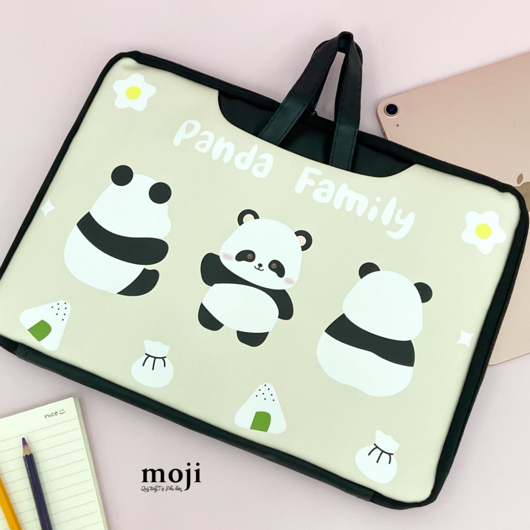 Đựng laptop 15inch Gấu trúc Panda bear family chống sốc cao cấp 27x40