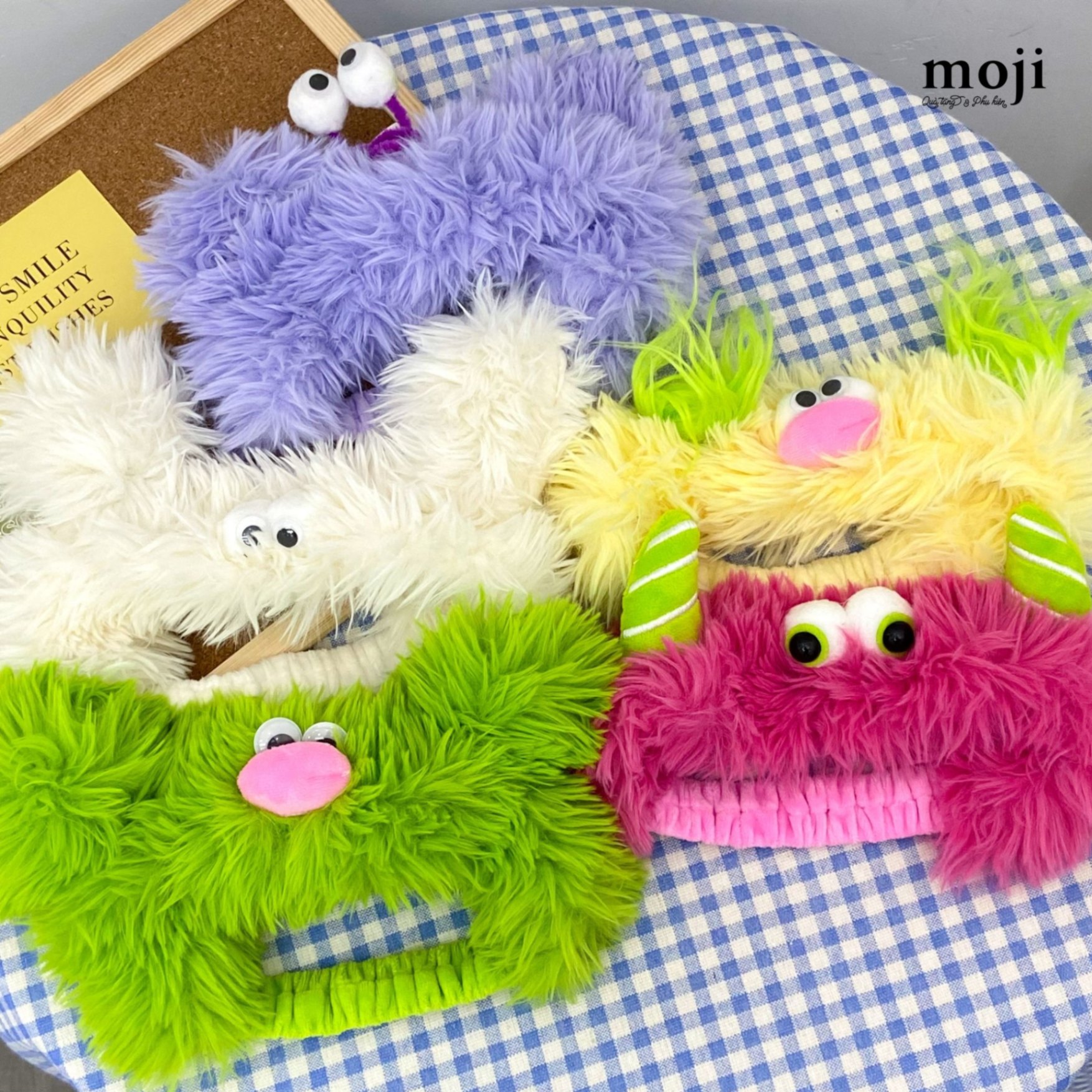 Băng đô make up Funny vibes colorful monster big eyes môi dày lông xù