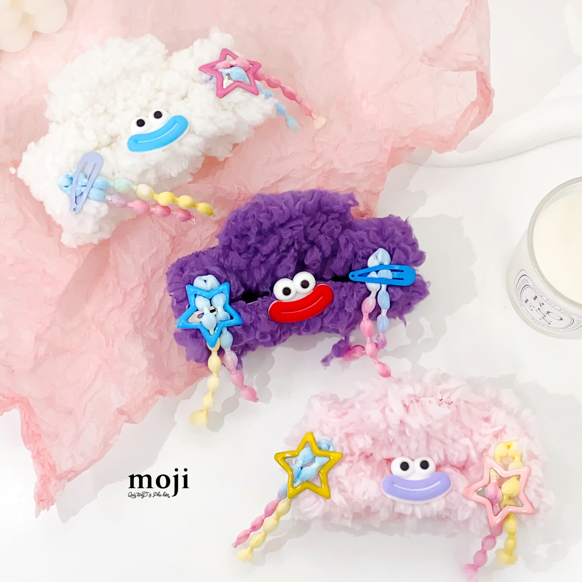 Kẹp tóc càng cua lông xù chữ nhật Funny vibes môi dày tóc phồng phối màu