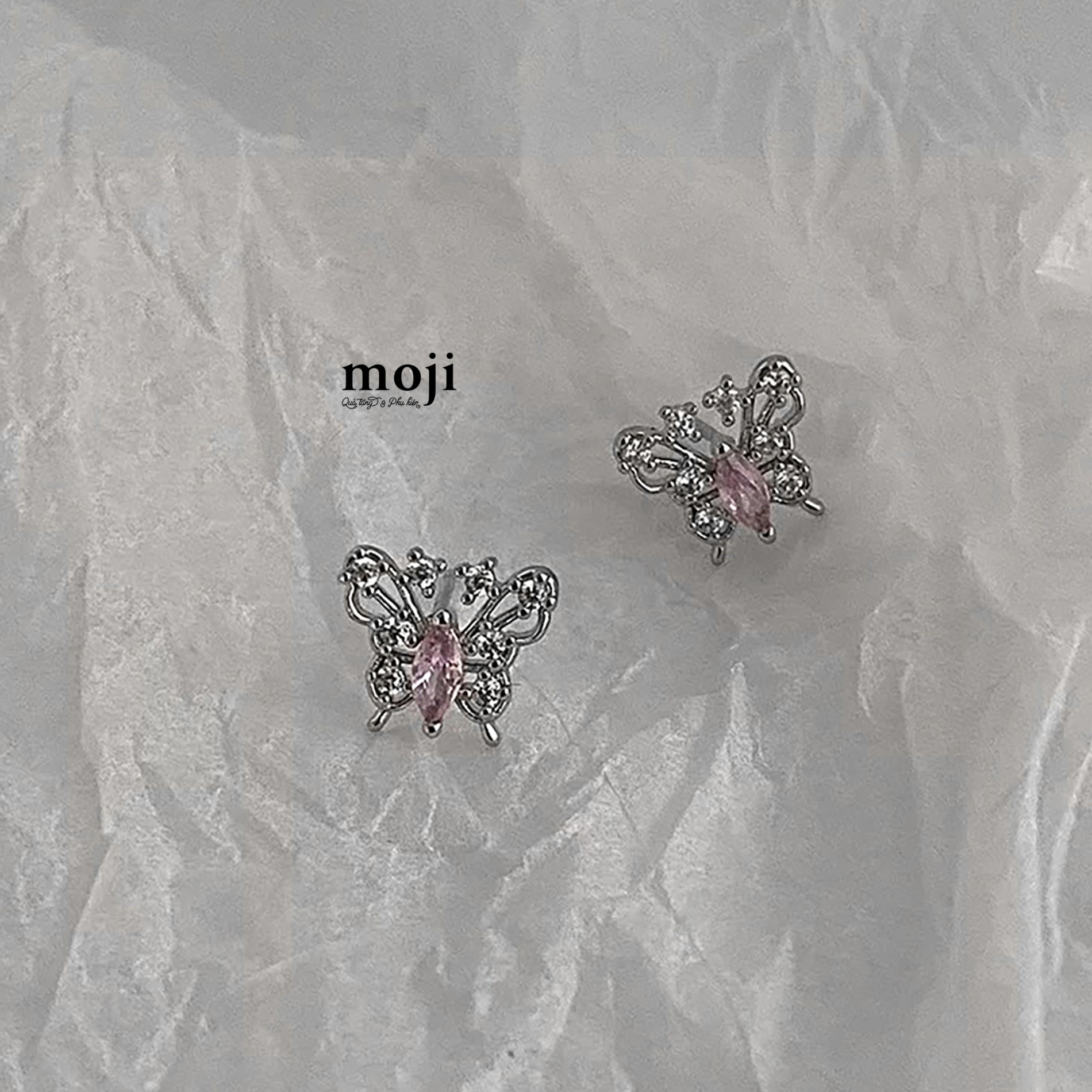 Khuyên tai mạ bạc Pink butterfly