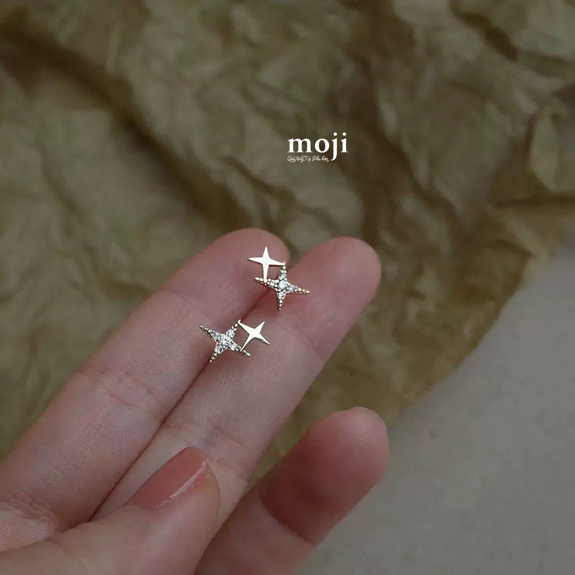 Khuyên tai mạ bạc Double star