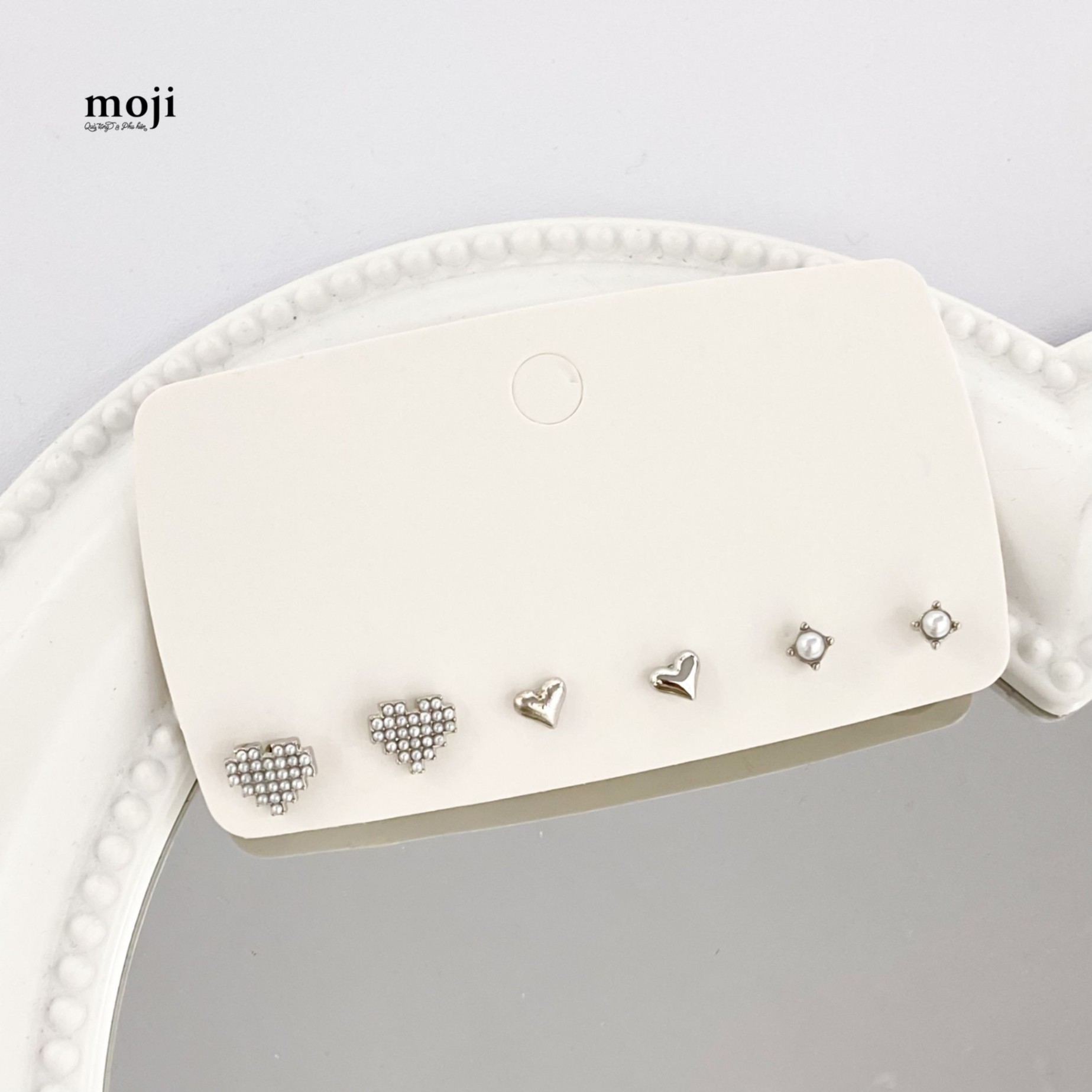 Khuyên tai set6 Heart trái tim đính ngọc trai