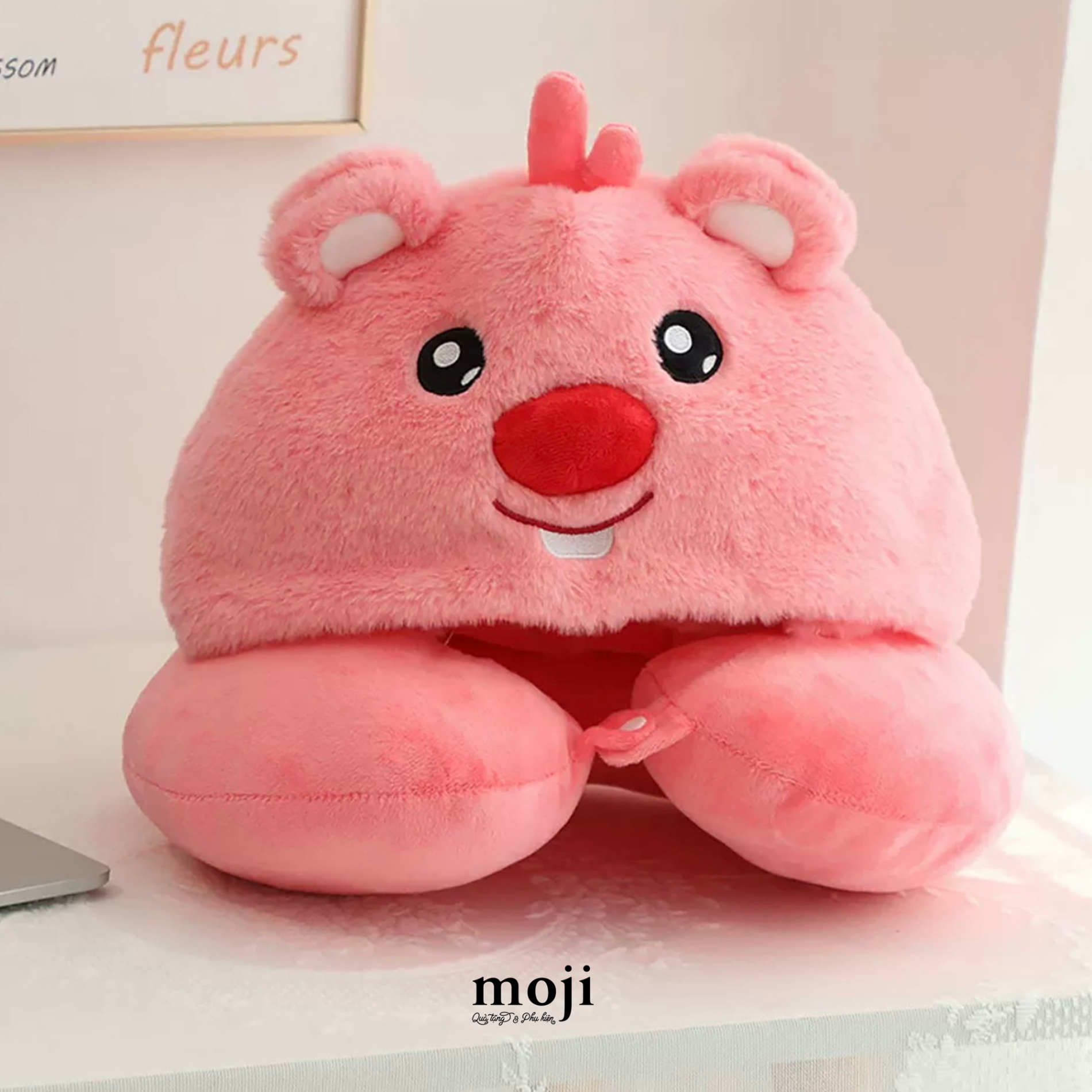 Gấu bông chữ U có mũ Hải ly Loopy face mũi nổi có tai