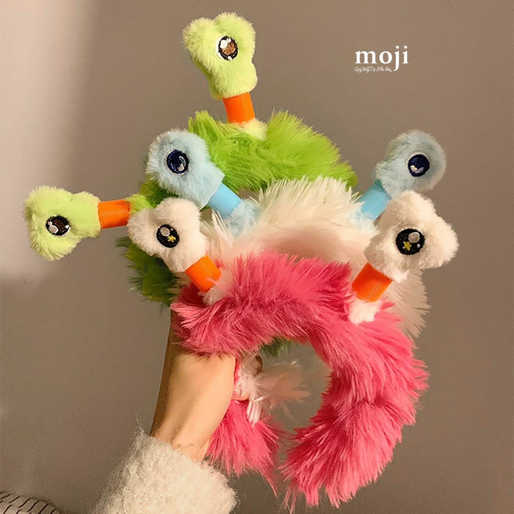 Băng đô bờm lông xù Monster eyes co giãn có đèn