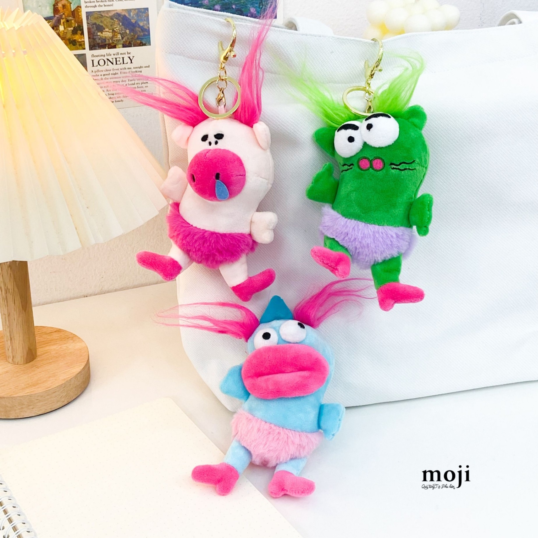 Móc khóa nhồi bông Funny vibes animal ballet big eyes môi dày có tóc