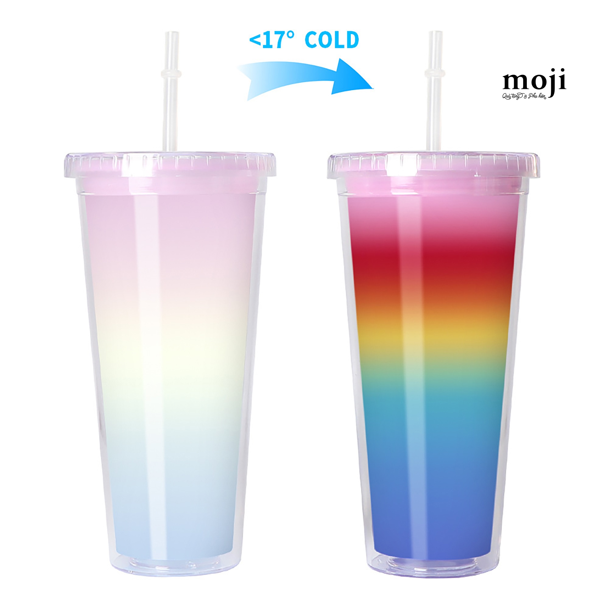 Ly cốc nhựa đổi màu Basic rainbow 600ml