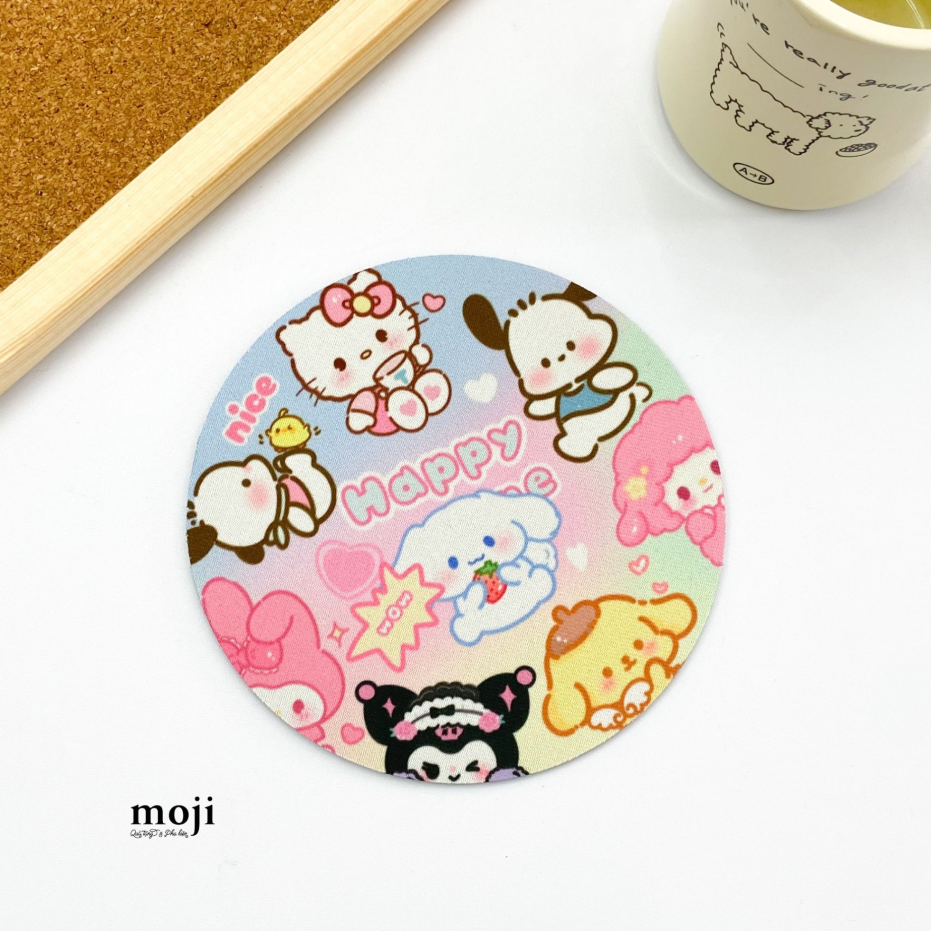 Lót bàn ăn lót nồi chống nóng Sanrio family happy 15cm