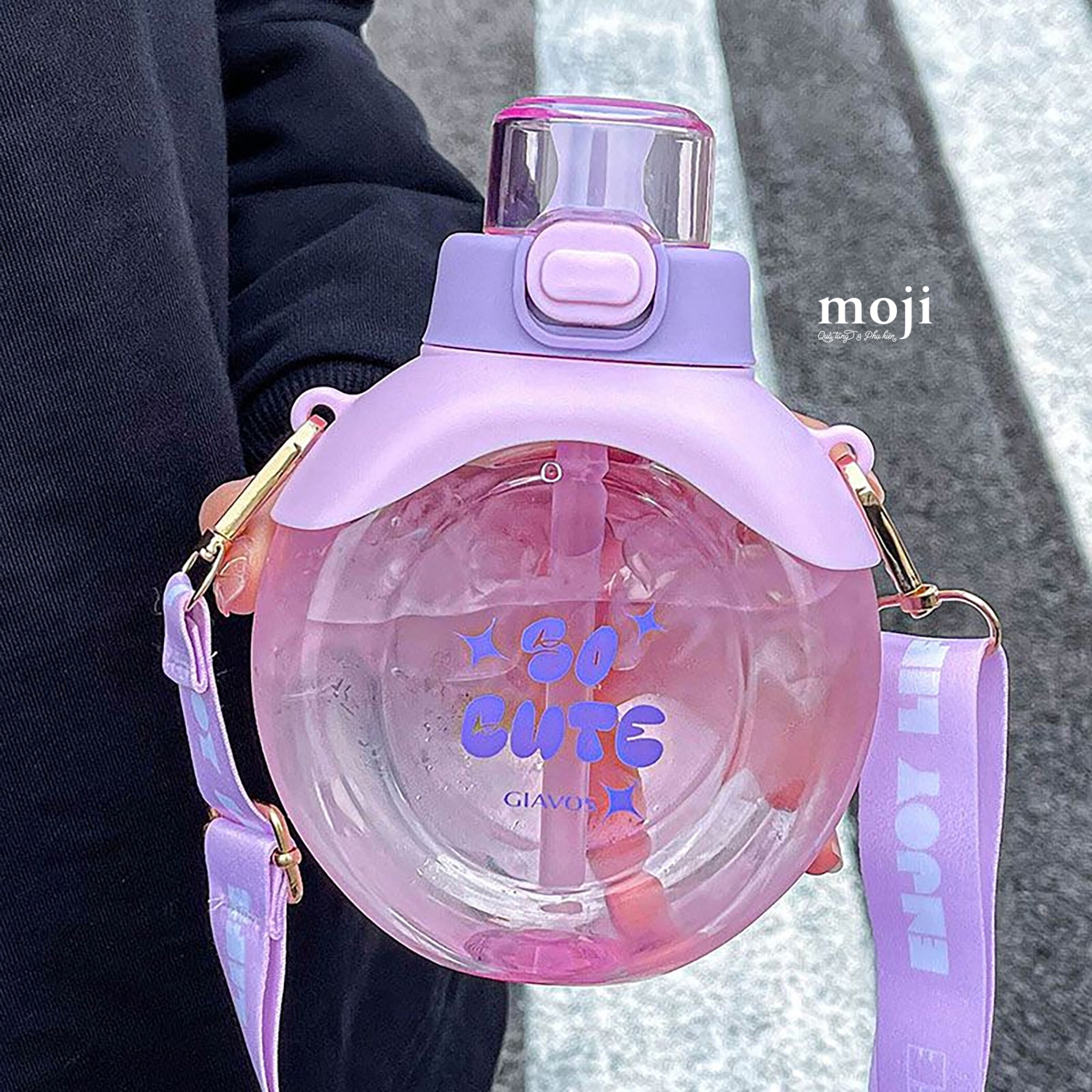 Bình nước nhựa Circle so cute kèm strap 500ml