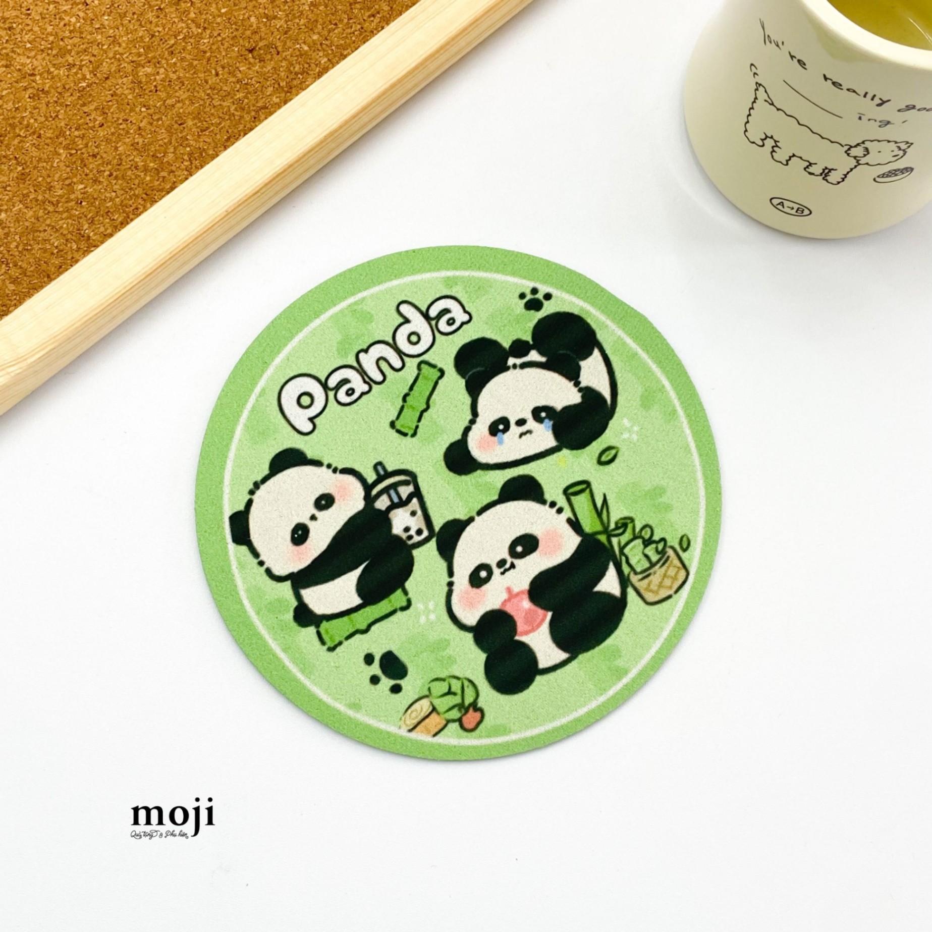 Lót bàn ăn lót nồi chống nóng Gấu trúc Pandabiz bamboo happy time 15cm