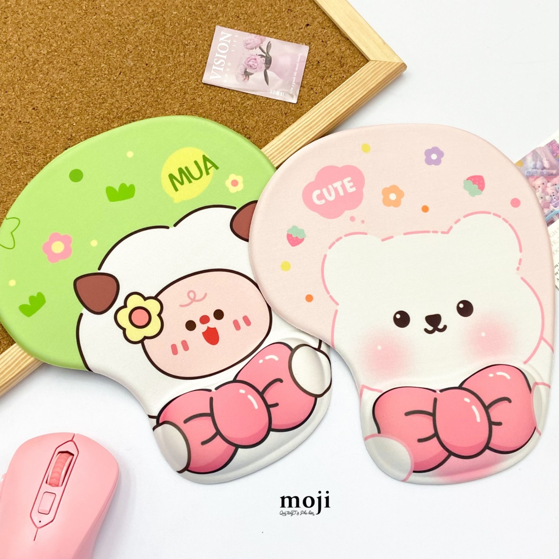 Lót chuột đệm tay Cute cat sheep flower pink bow 19x23