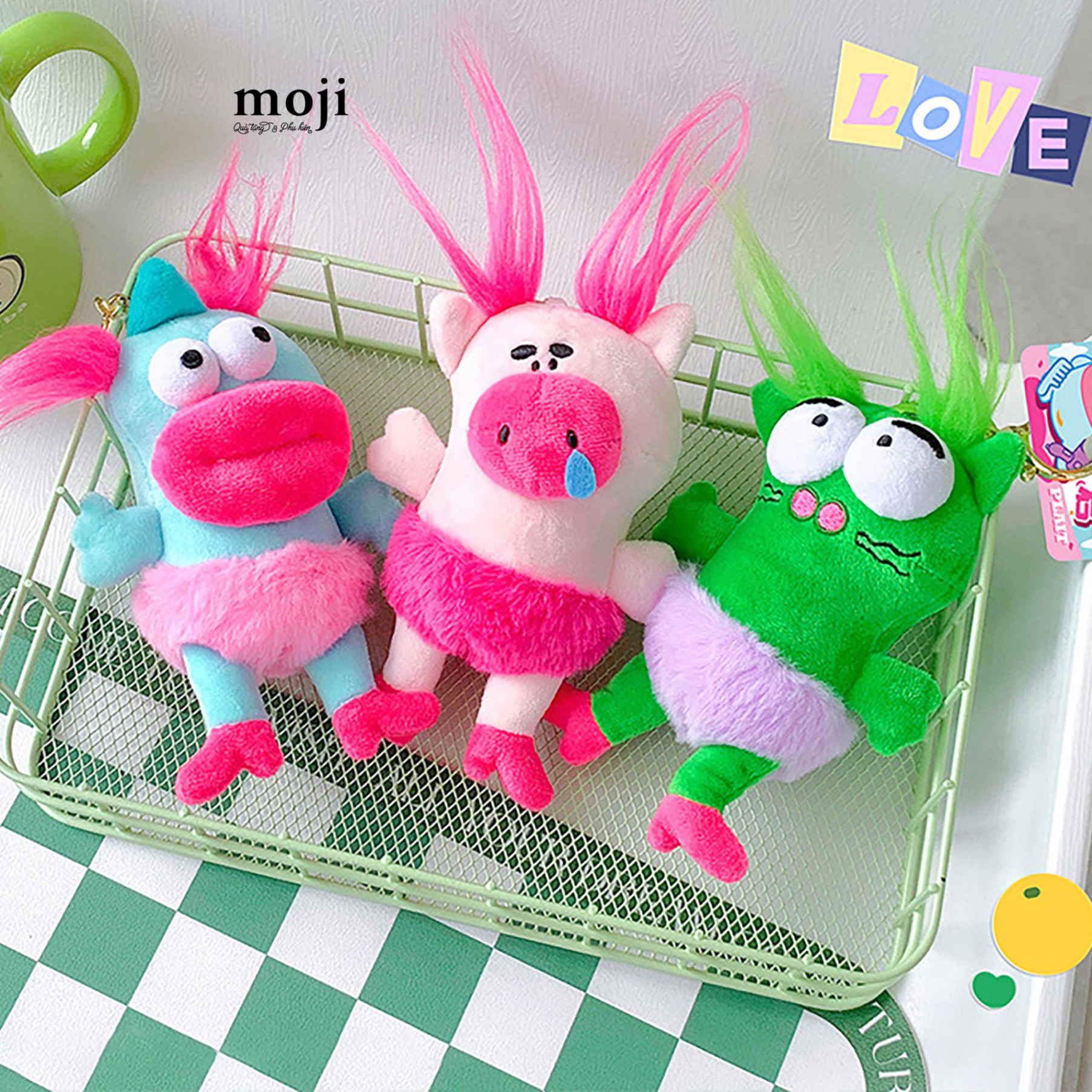 Móc khóa nhồi bông Funny vibes dancer animal big eyes môi dày có tóc