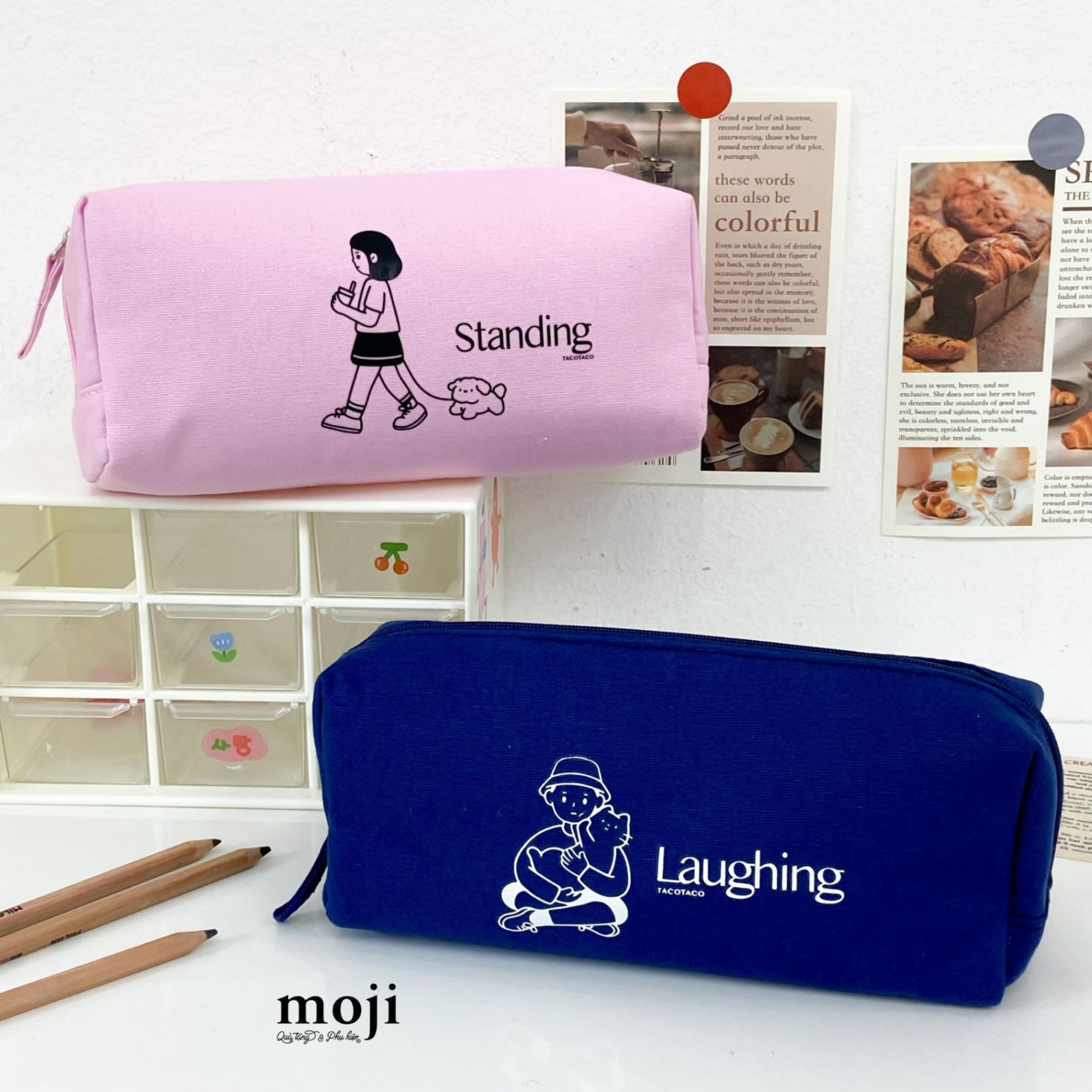 Hộp bút lớn Simple boy and girl cute pet laughing standing 6x9x21