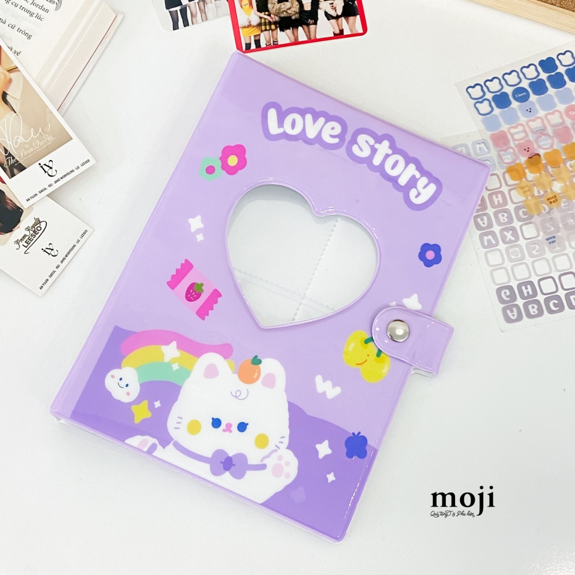 Album ảnh đựng card Heart cat love story cúc bấm 17x23