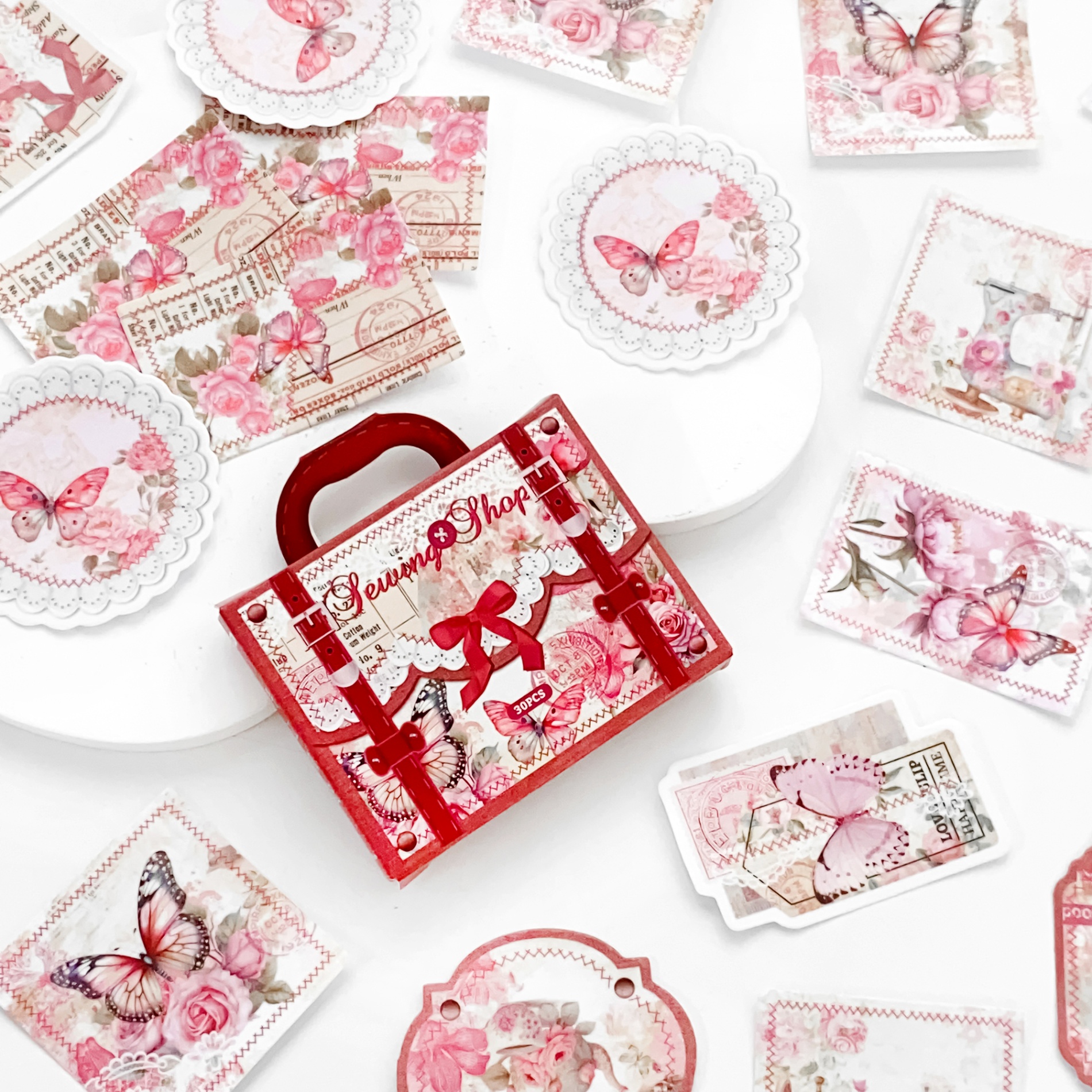 Sticker hộp Butterfly flower retro sewing shop set30