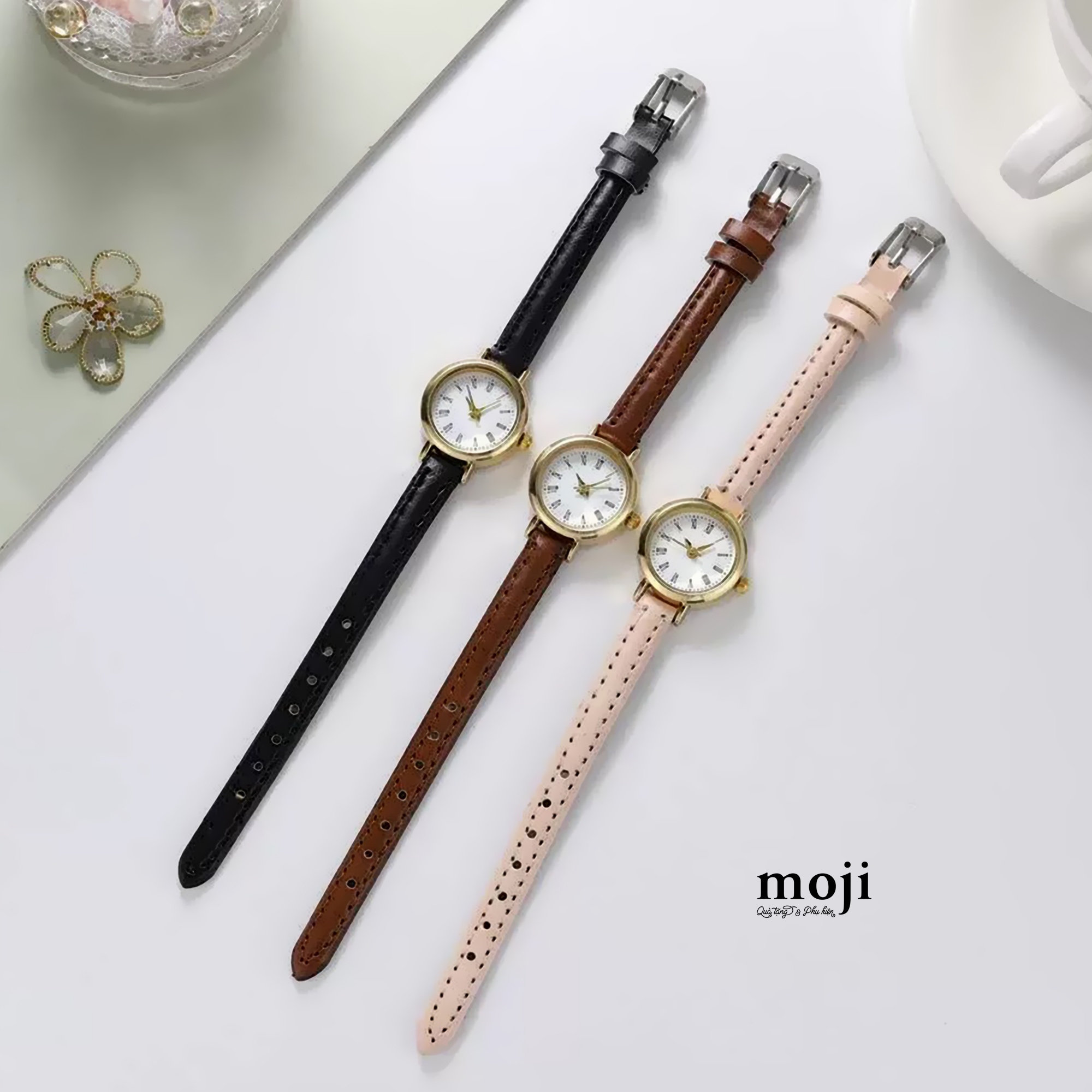 Đồng hồ MJ dây da Little circle số la mã mặt tròn 22mm