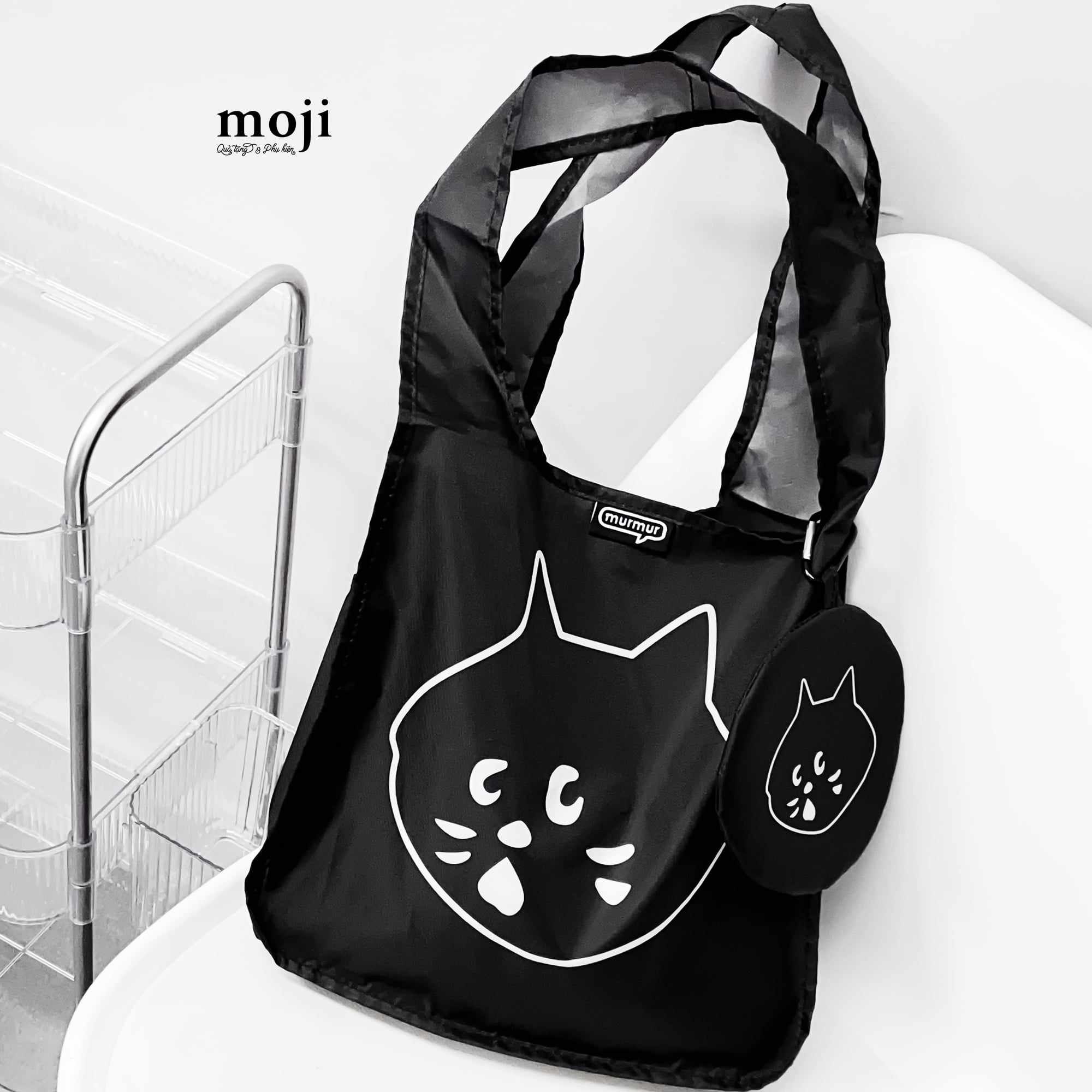 Túi đeo vải Cute cat face mèo ngạc nhiên kèm túi đa năng 11x29x29