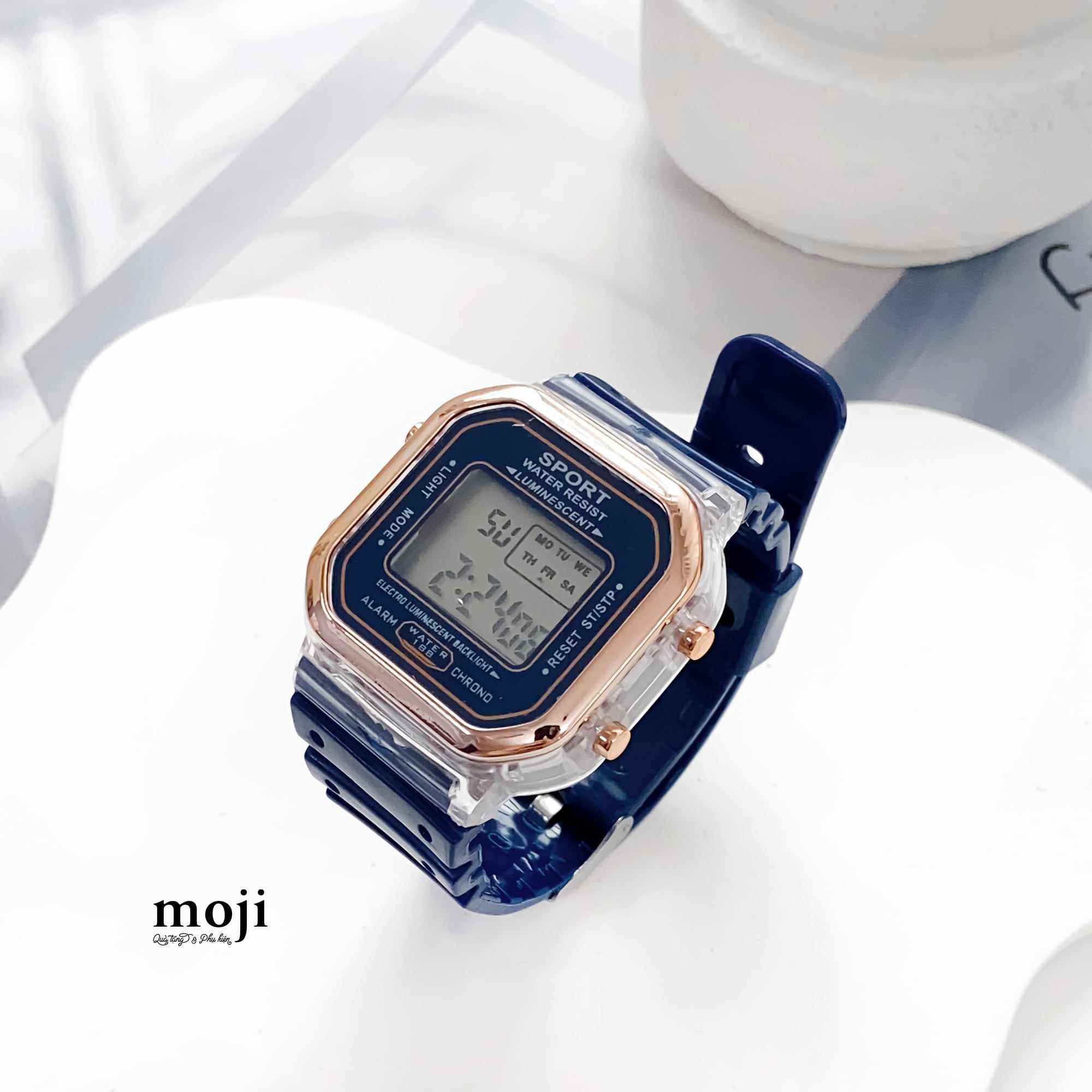 Đồng hồ MJ dây silicone Sport water resist mặt đa giác 42mm