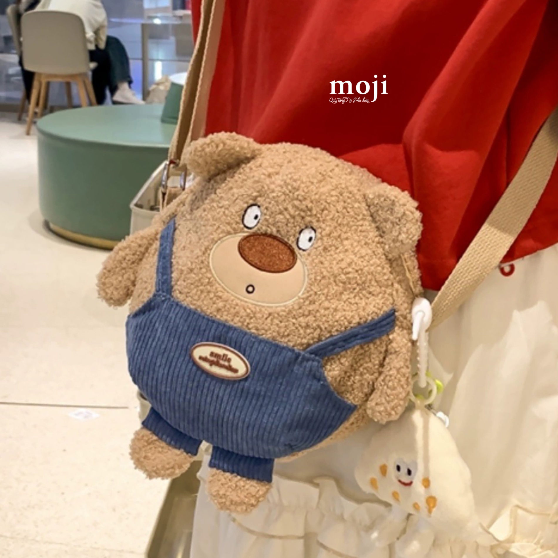 Túi đeo vải lông xoắn Baby bear yếm sọc có chân 6x18x20