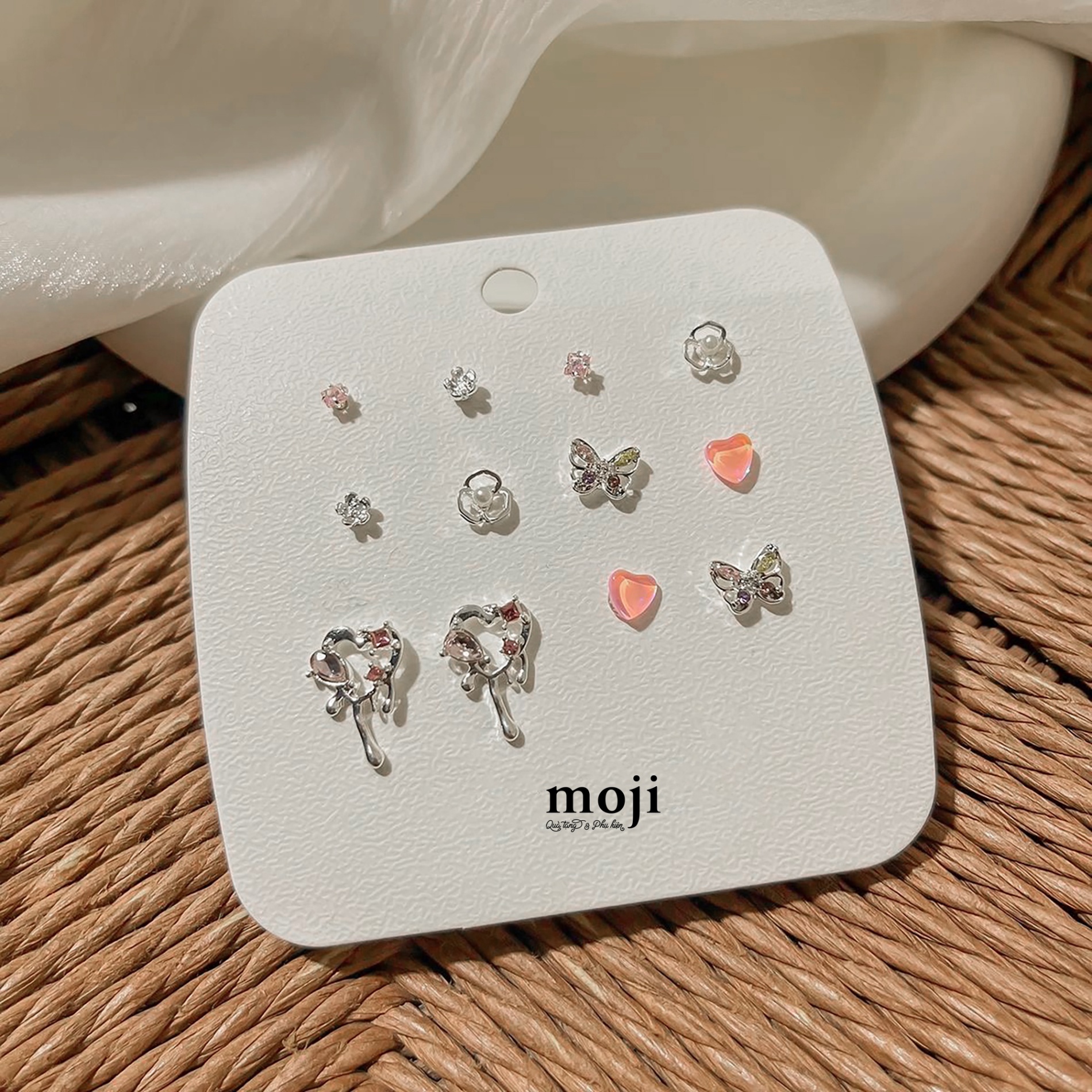 Khuyên tai set12 Colorful butterfly heart little flower square