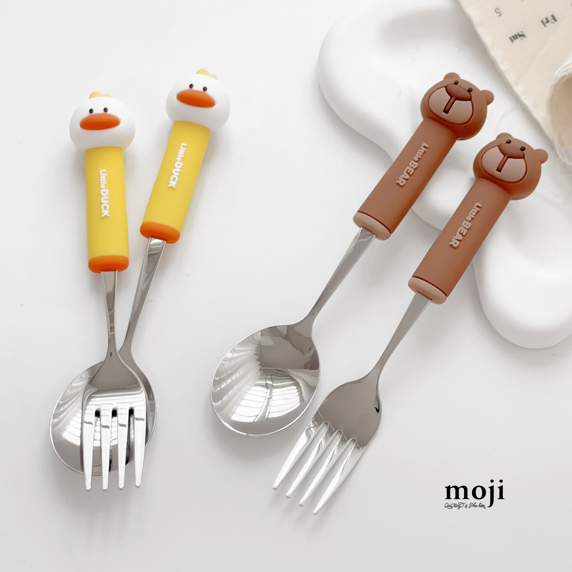 Bộ thìa muỗng nĩa kim loại Little bear duck