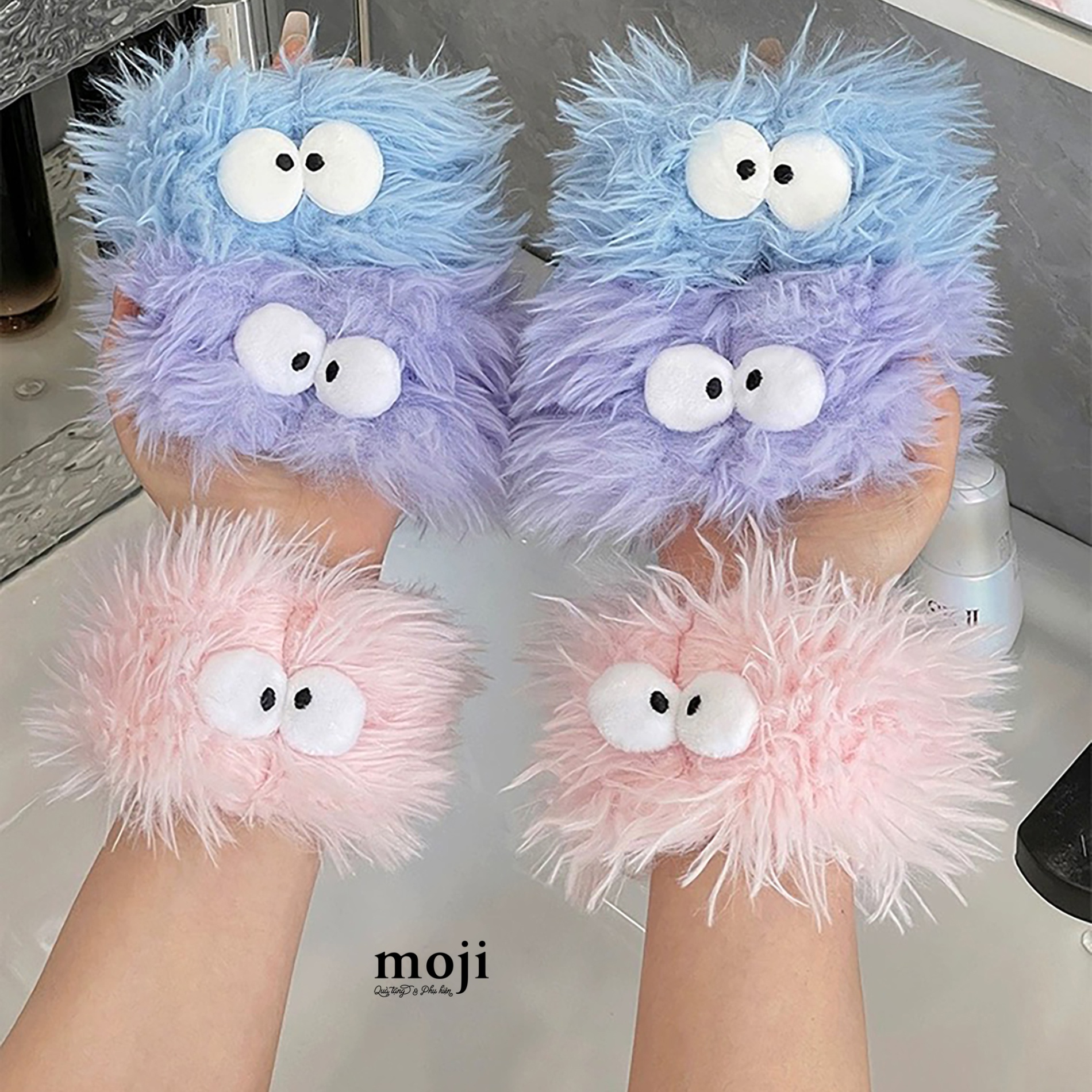 Băng đô cổ tay Funny vibes big eyes lông xù