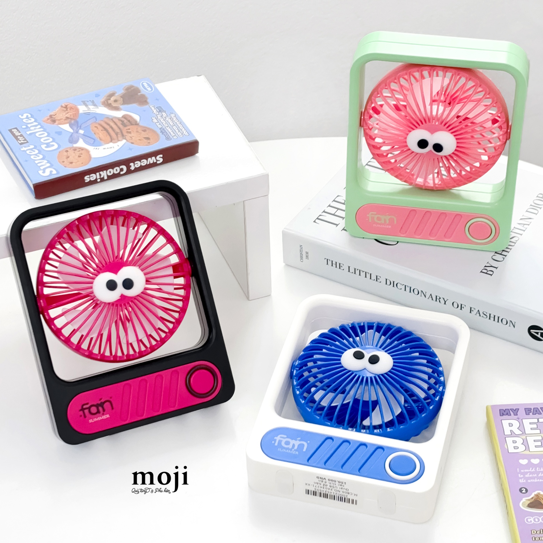 Quạt USB để bàn sạc tích điện Funny vibes big eyes summer