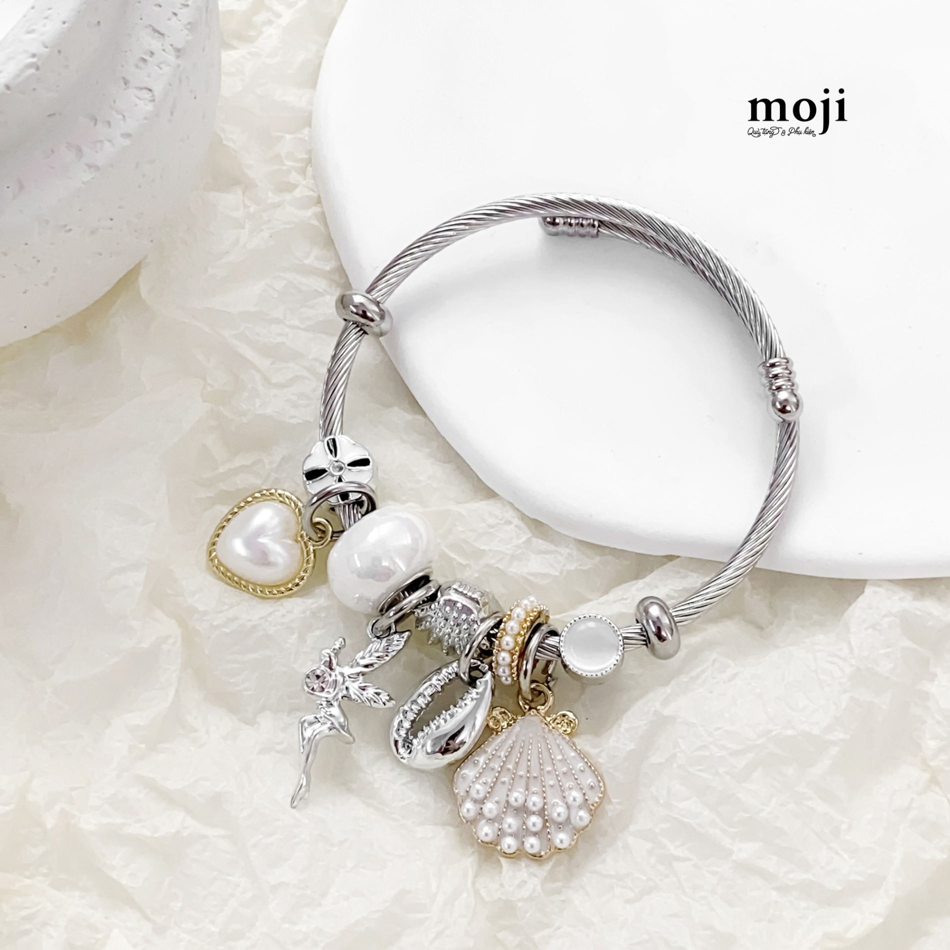 Vòng tay charm Angel heart seashell vỏ sò