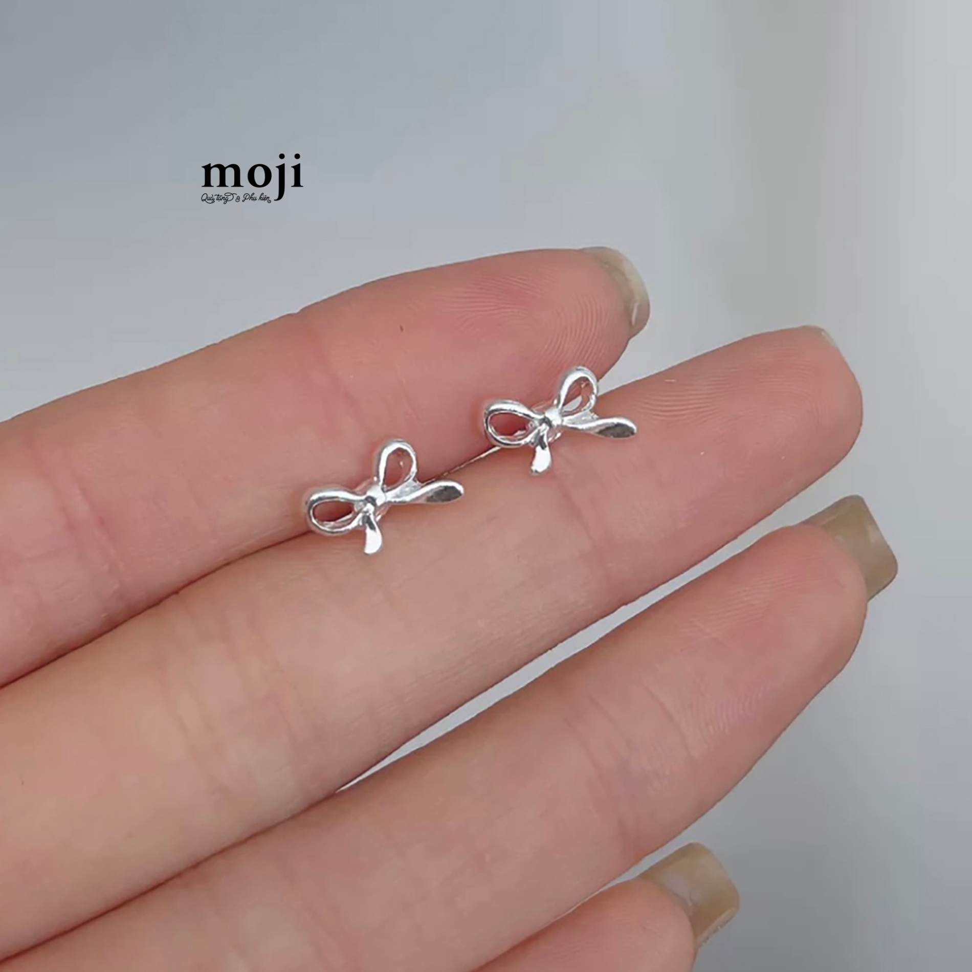 Khuyên tai mạ bạc bow nơ little sợi mảnh