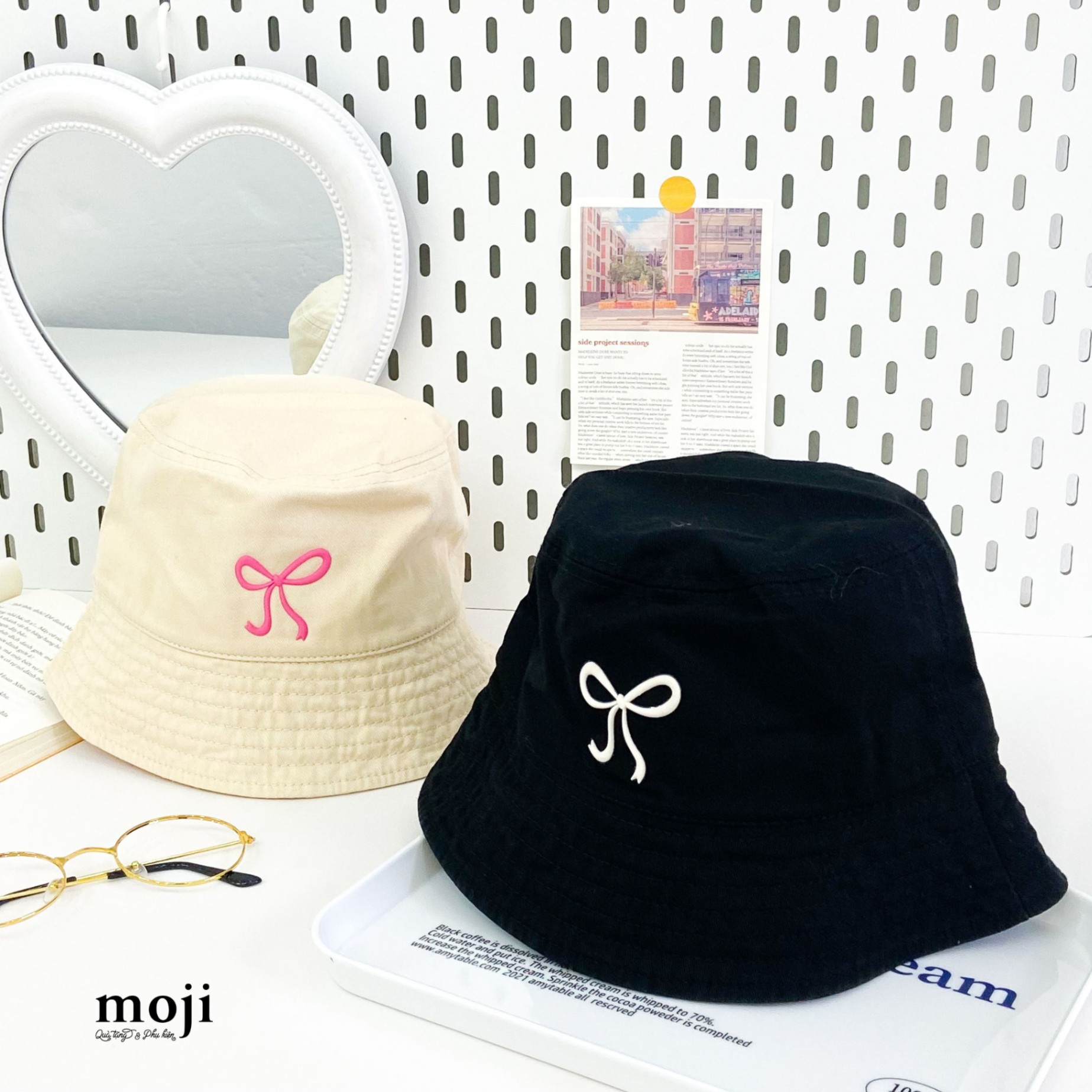 Mũ nón bucket Basic bow nơ nền màu