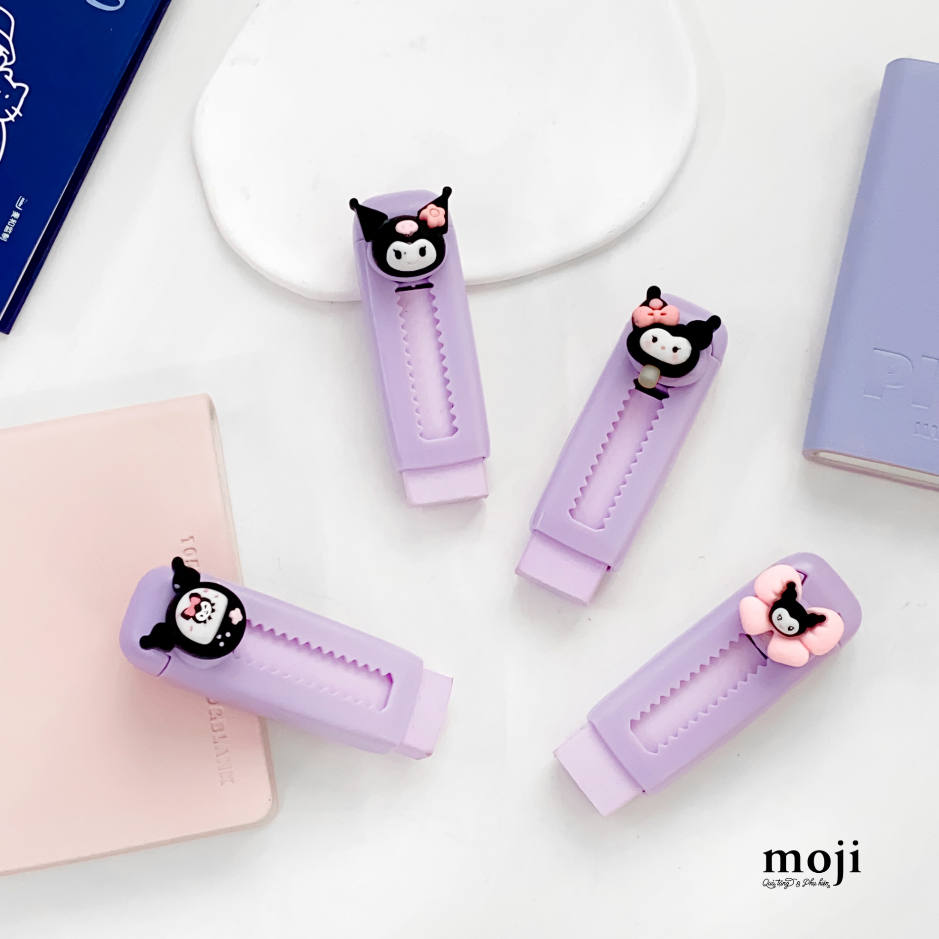 Cục tẩy gôm Sanrio family Kuromi flower nơ nhỏ kèm phụ kiện
