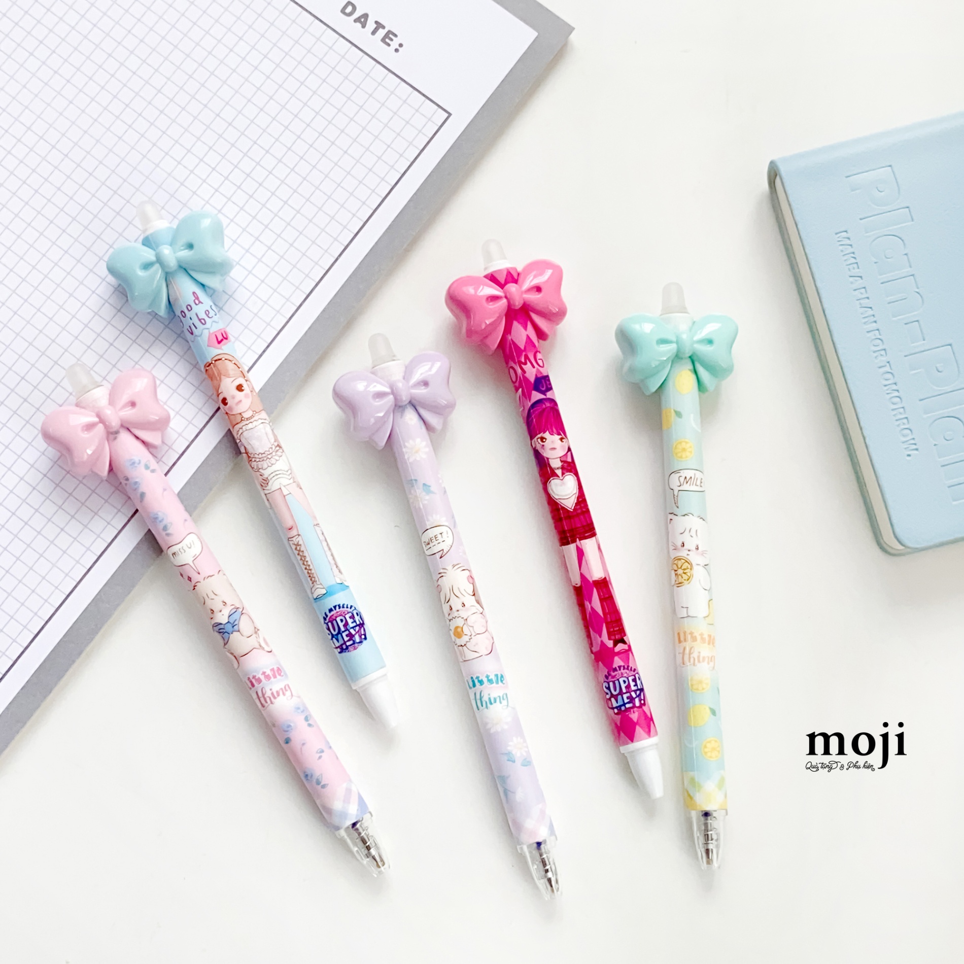 Bút viết Mikko cat and friends pastel bow nơ
