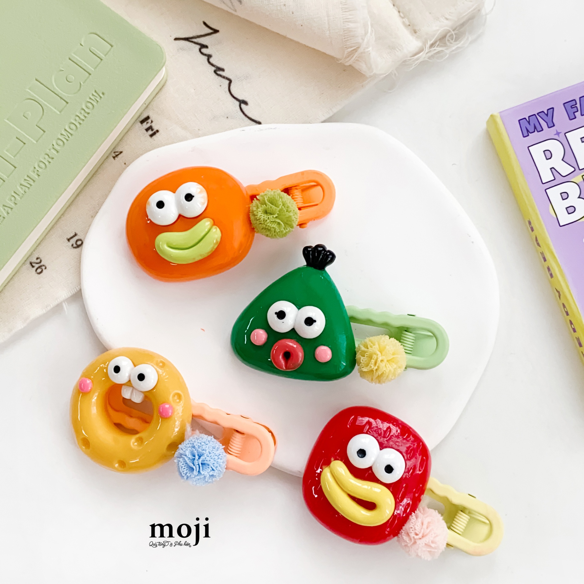 Kẹp tóc MJ Funny vibes hình học big eyes môi dày cục bông