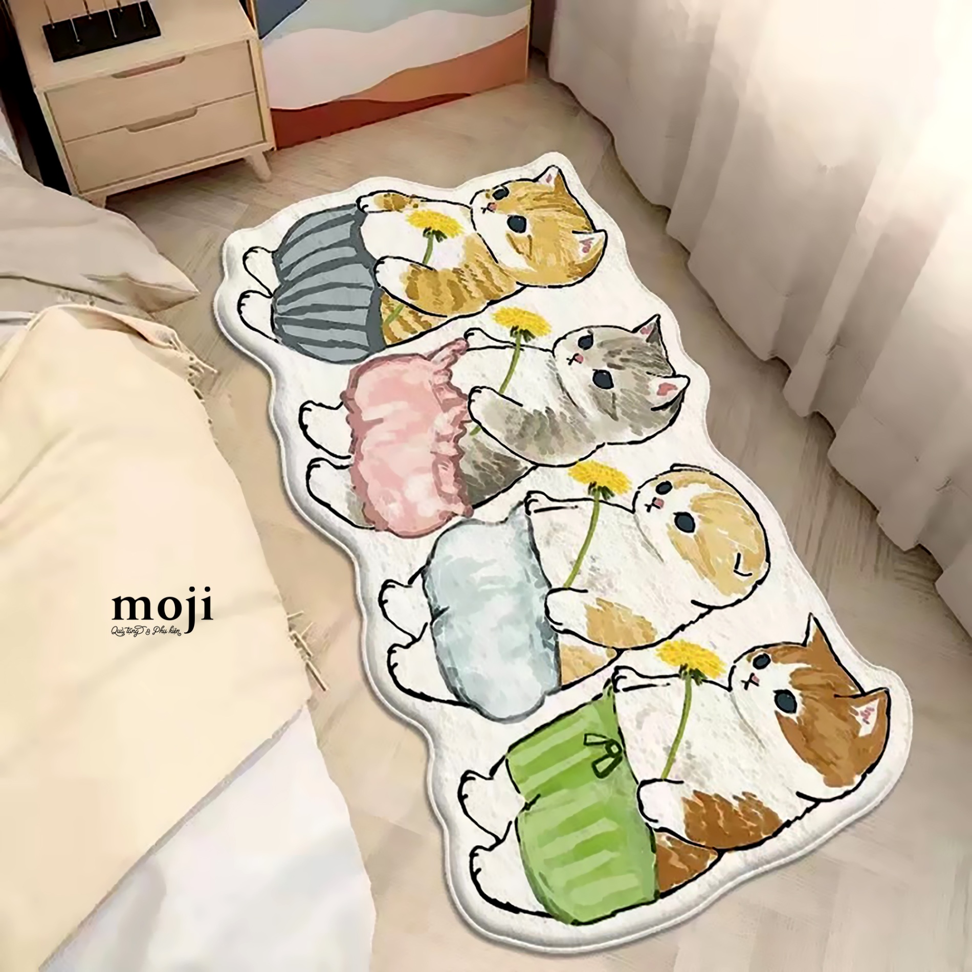 Thảm đa năng Cute cat cầm hoa 40x60