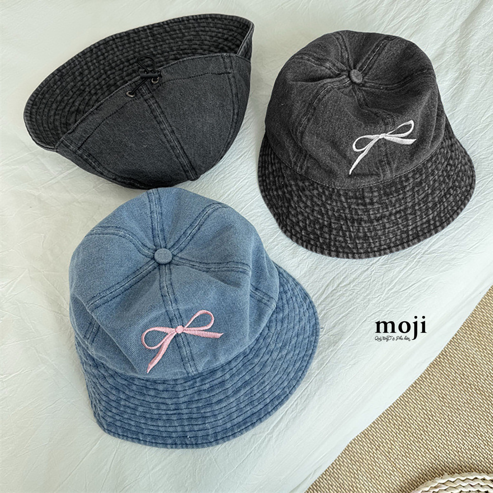 Mũ nón bucket nửa đầu Bow nơ denim style