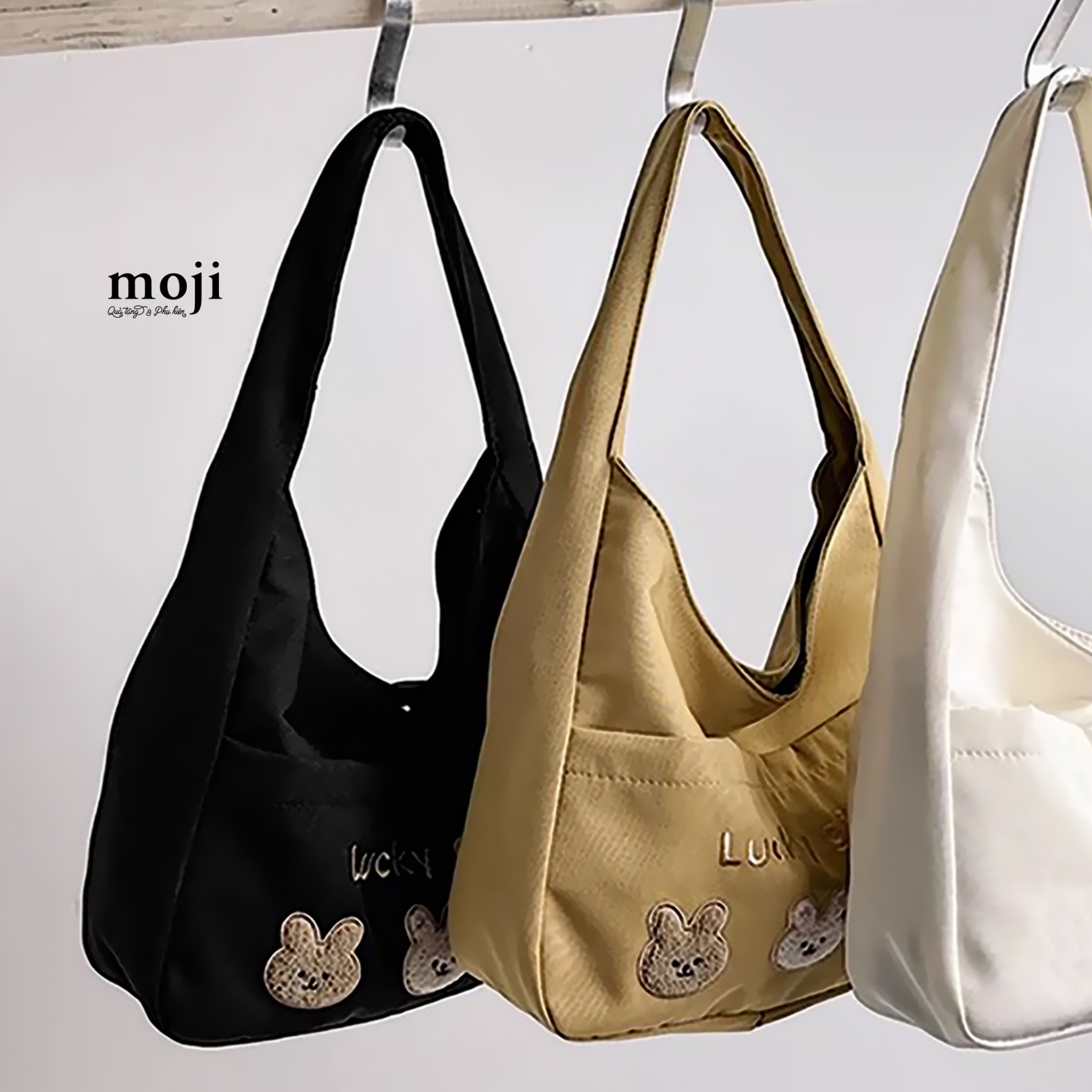 Túi đeo vải Triple rabbit face lucky girl 8x20x30