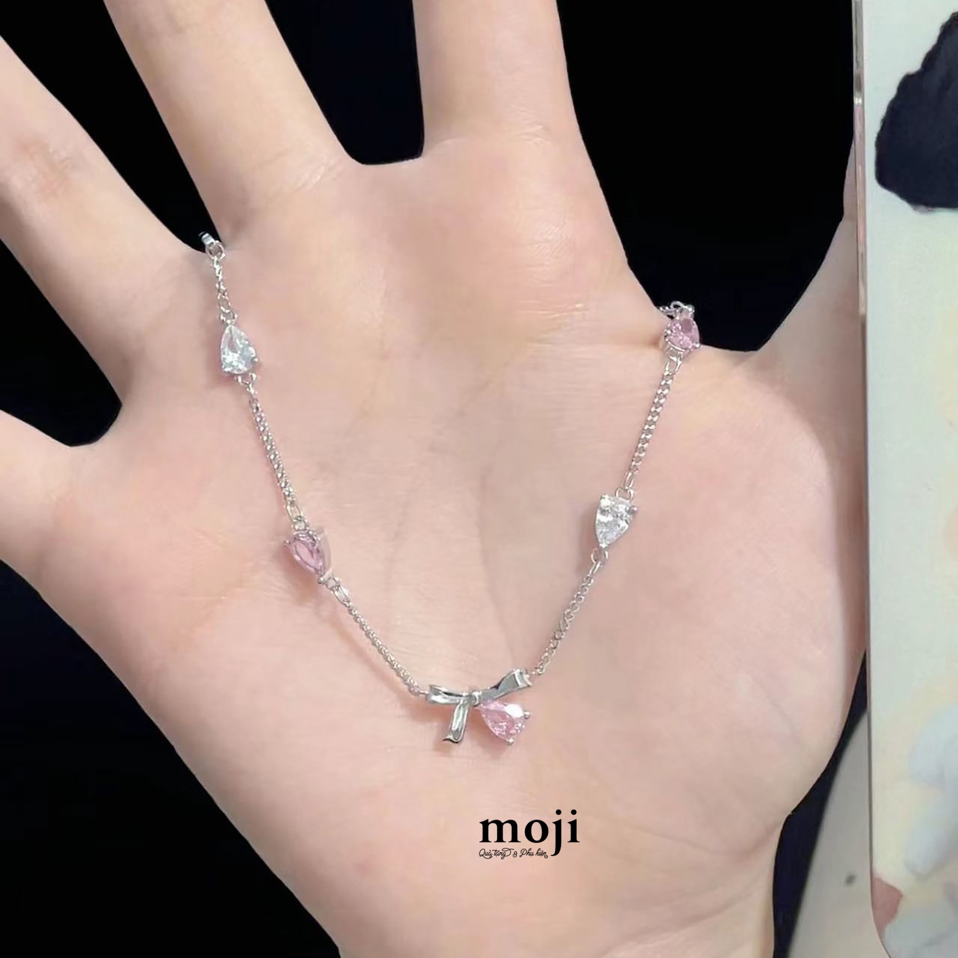 Vòng tay mạ bạc Bow nơ lover đá màu