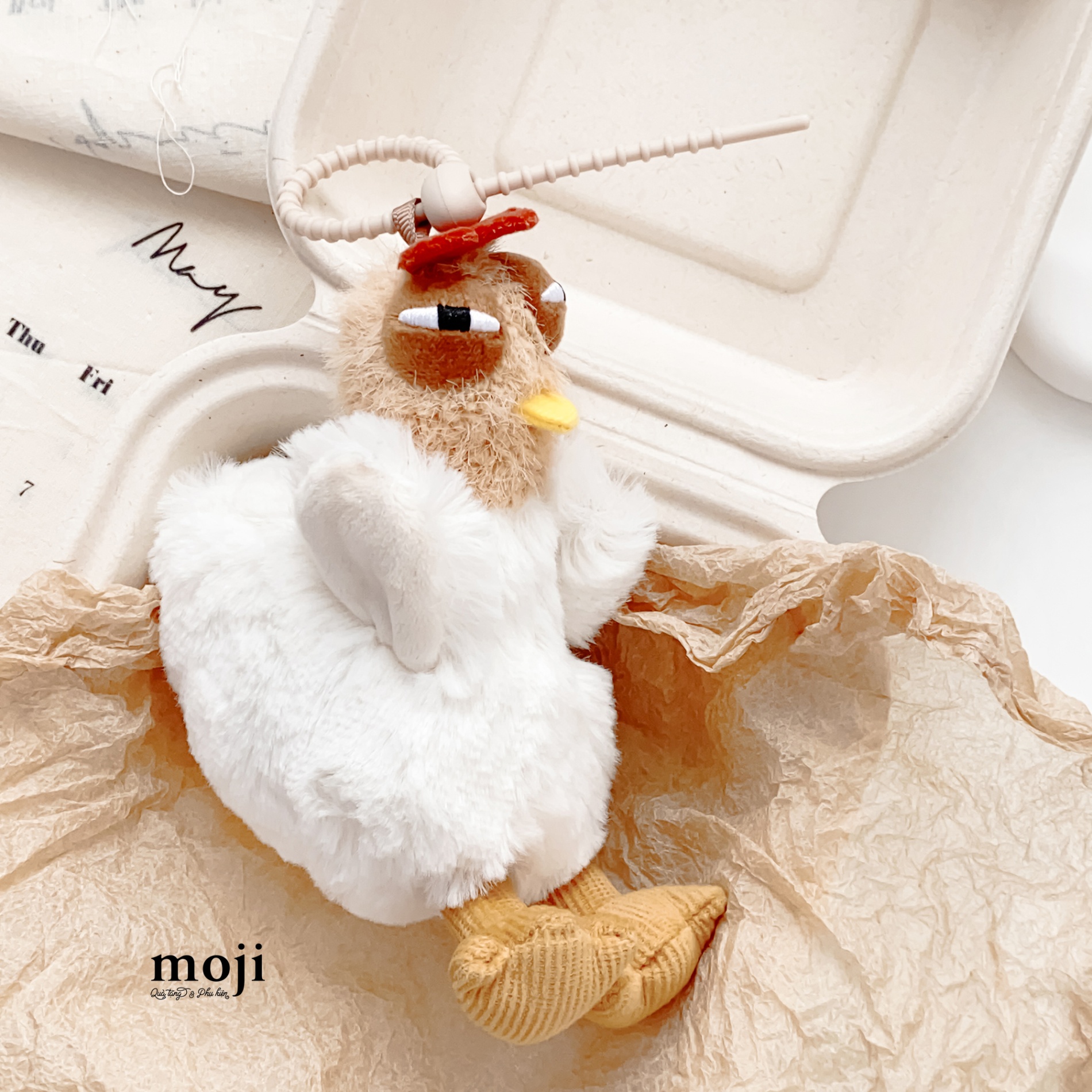 Móc khóa bóp bóp Funny vibes chicken big eyes lè lưỡi có tiếng